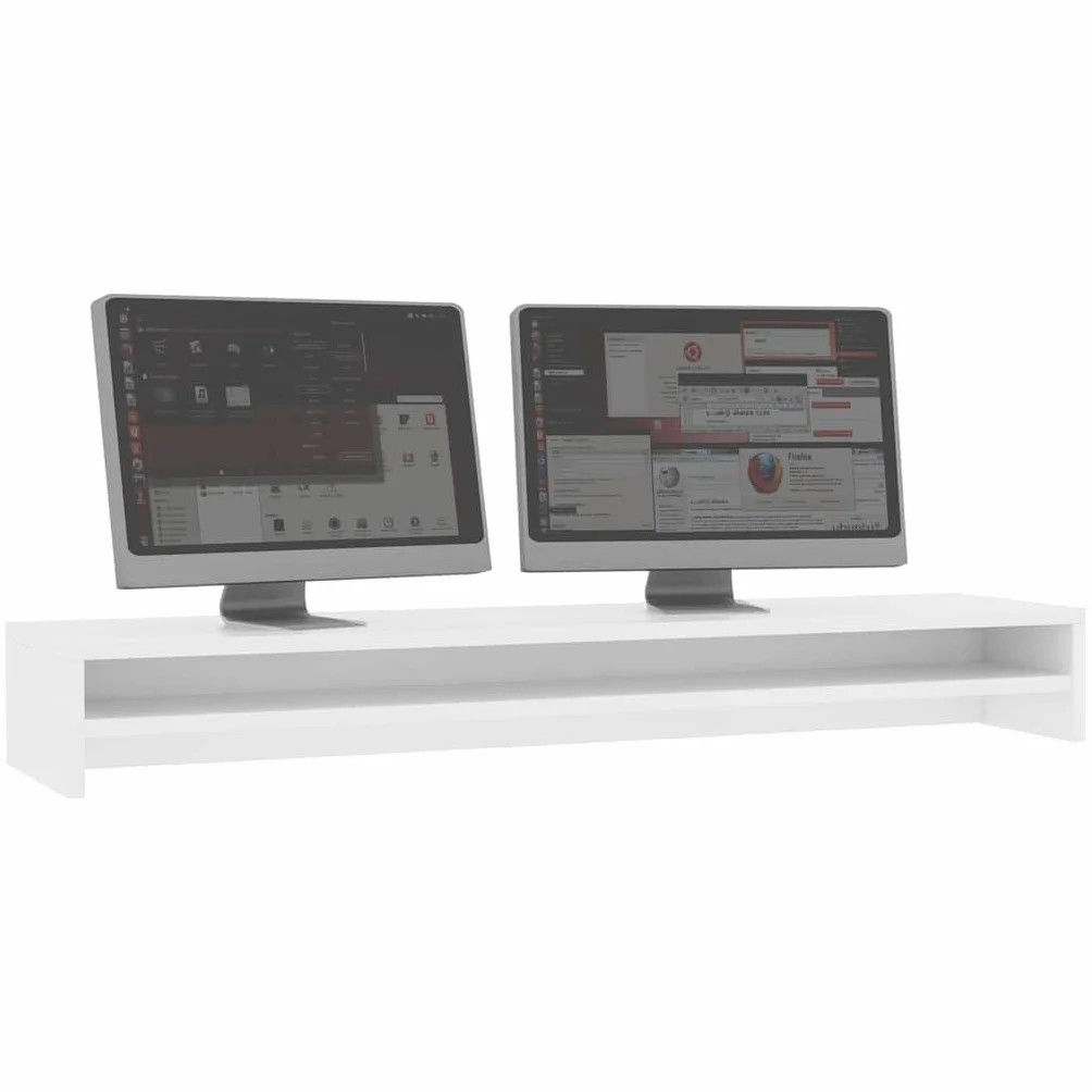 vidaXL Support écran 100x24x13 cm 2 niveaux Bois reconstitué Blanc Rehausseur de bureau avec rangement