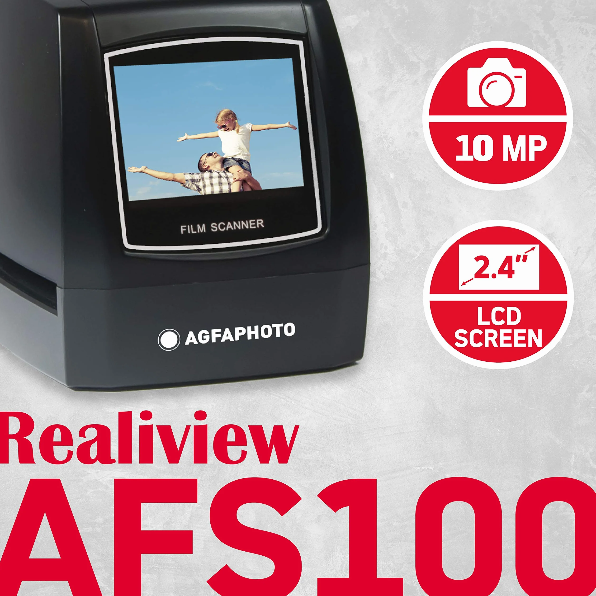 AgfaPhoto Realiview AFS100 Scanner Numérique de Films 35mm/135 et Diapositives 10MP Écran LCD 2.4'' Noir