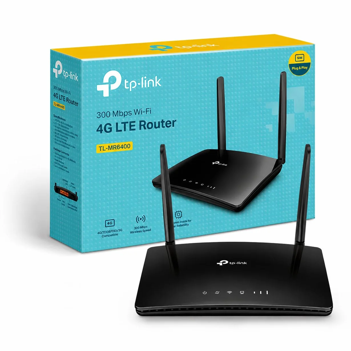 TP-Link TL-MR6400 Routeur 4G LTE WiFi 300 Mbps, Carte SIM Micro, 2 Antennes LTE Amovibles