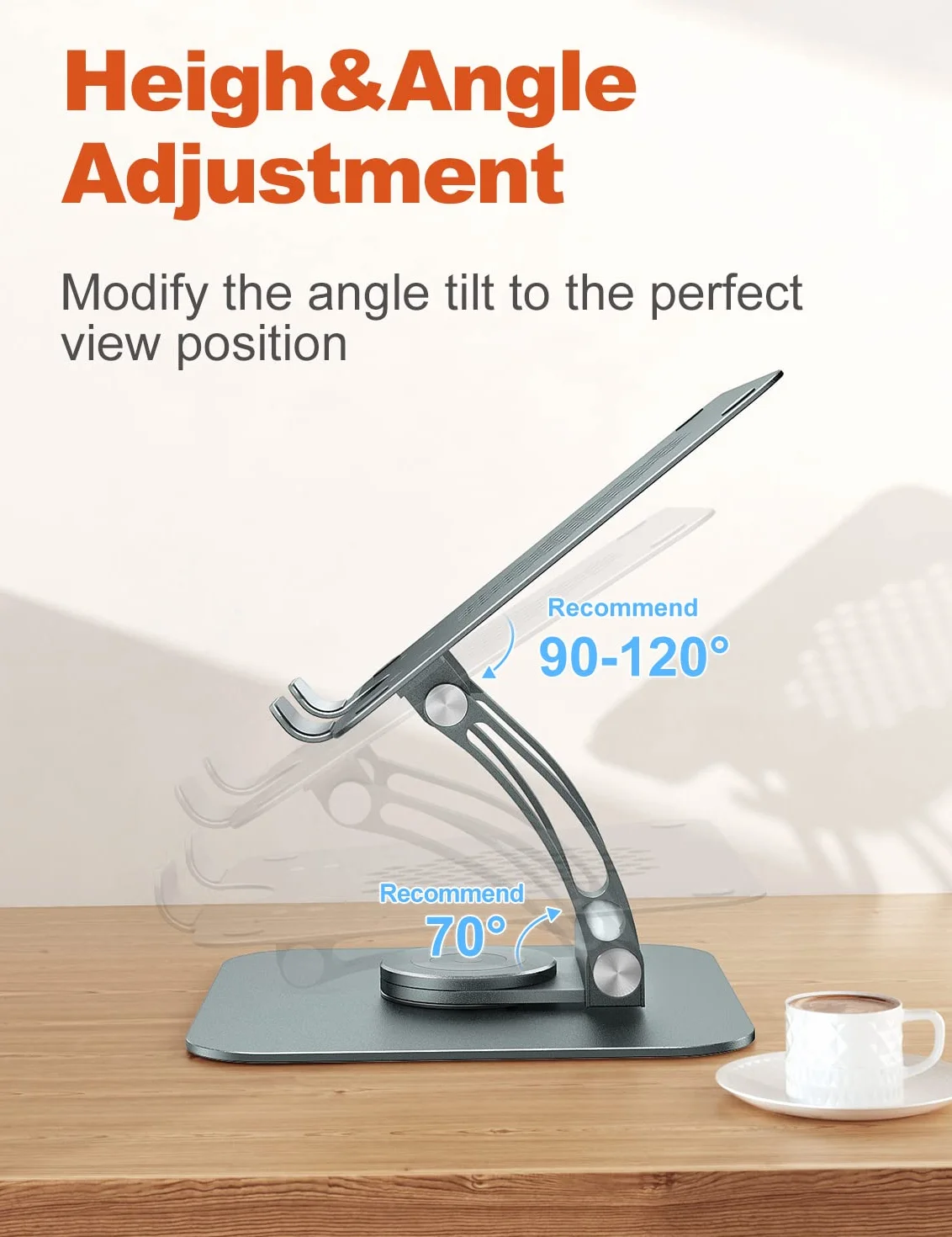 Tounee Support d'ordinateur réglable avec base rotative 360° pour ordinateur portable 10-16" Gris