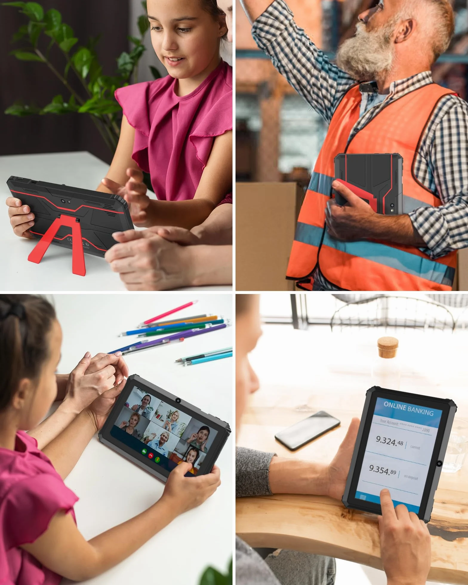 Tablette Android 7 Pouces 256 Go Rouge avec Support