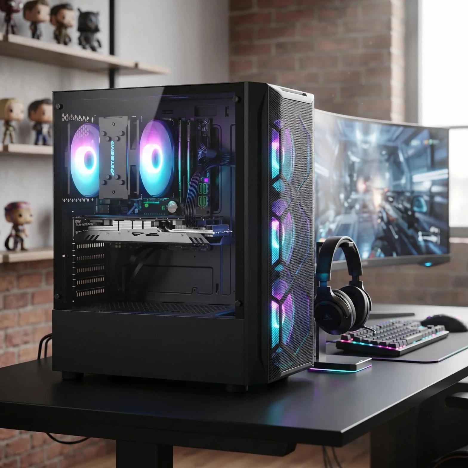 PC Gamer Fixe Radeon RX 580 8Go i7 3,9GHz 16Go RAM 512Go SSD 600M WiFi BT 5,0 Ventilateur RGB x4 Windows11