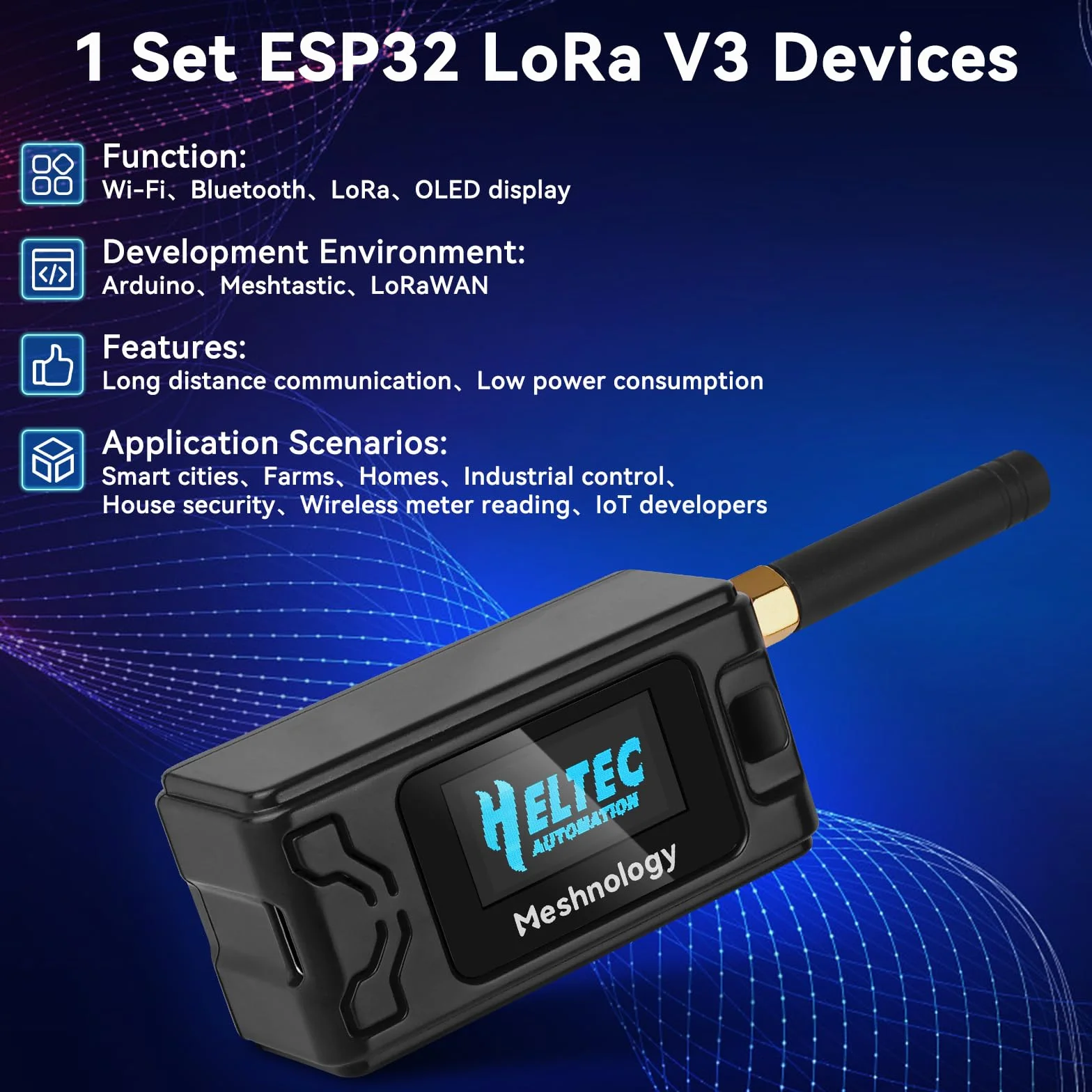 ESP32 LoRa V3 SX1262 placa de desarrollo 915 MHz antena 1100 mAh batería funda cable USB Mesh Tastic Arduino LoRaWAN IOT N30