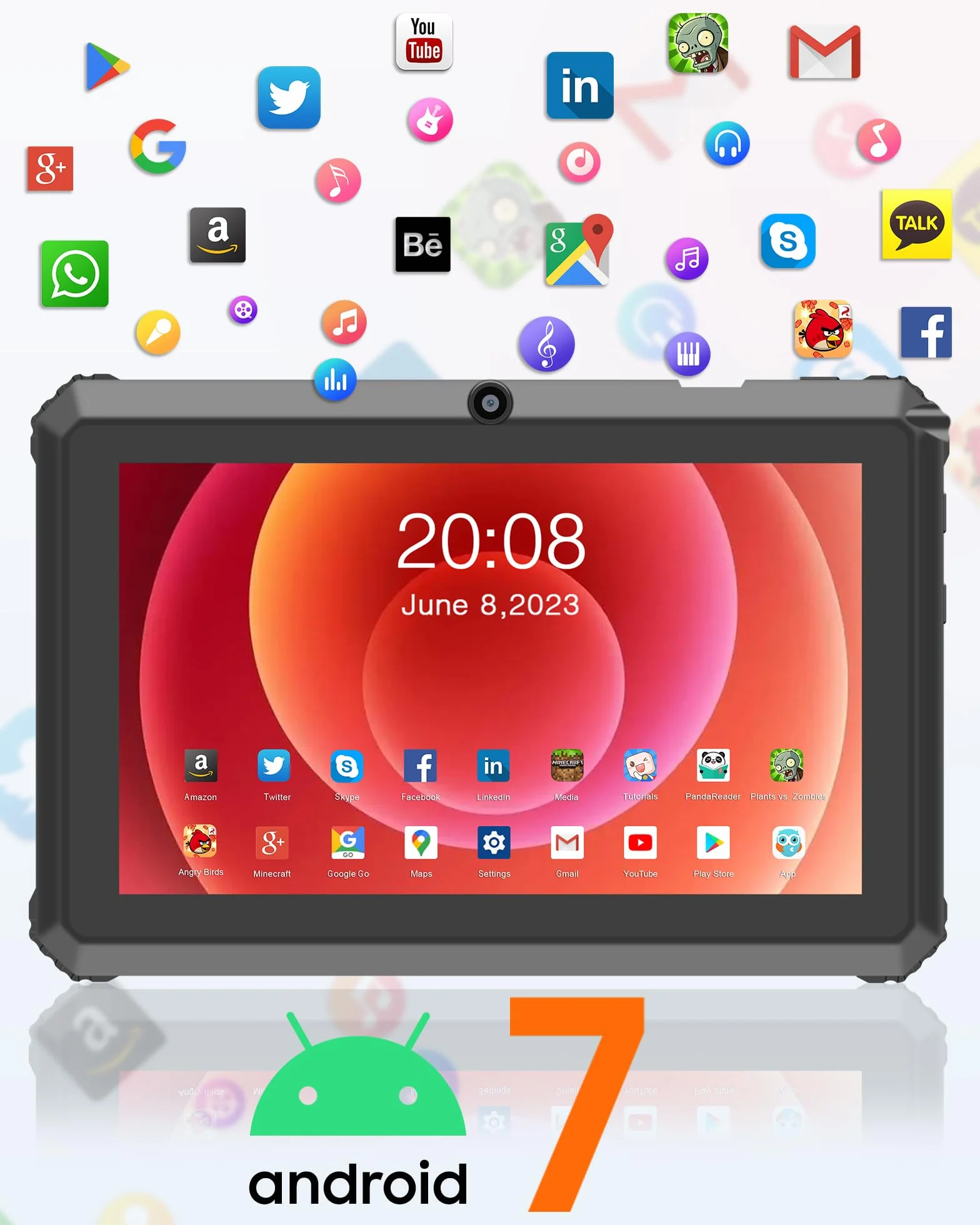 Tablette Android 7 Pouces 256 Go Rouge avec Support