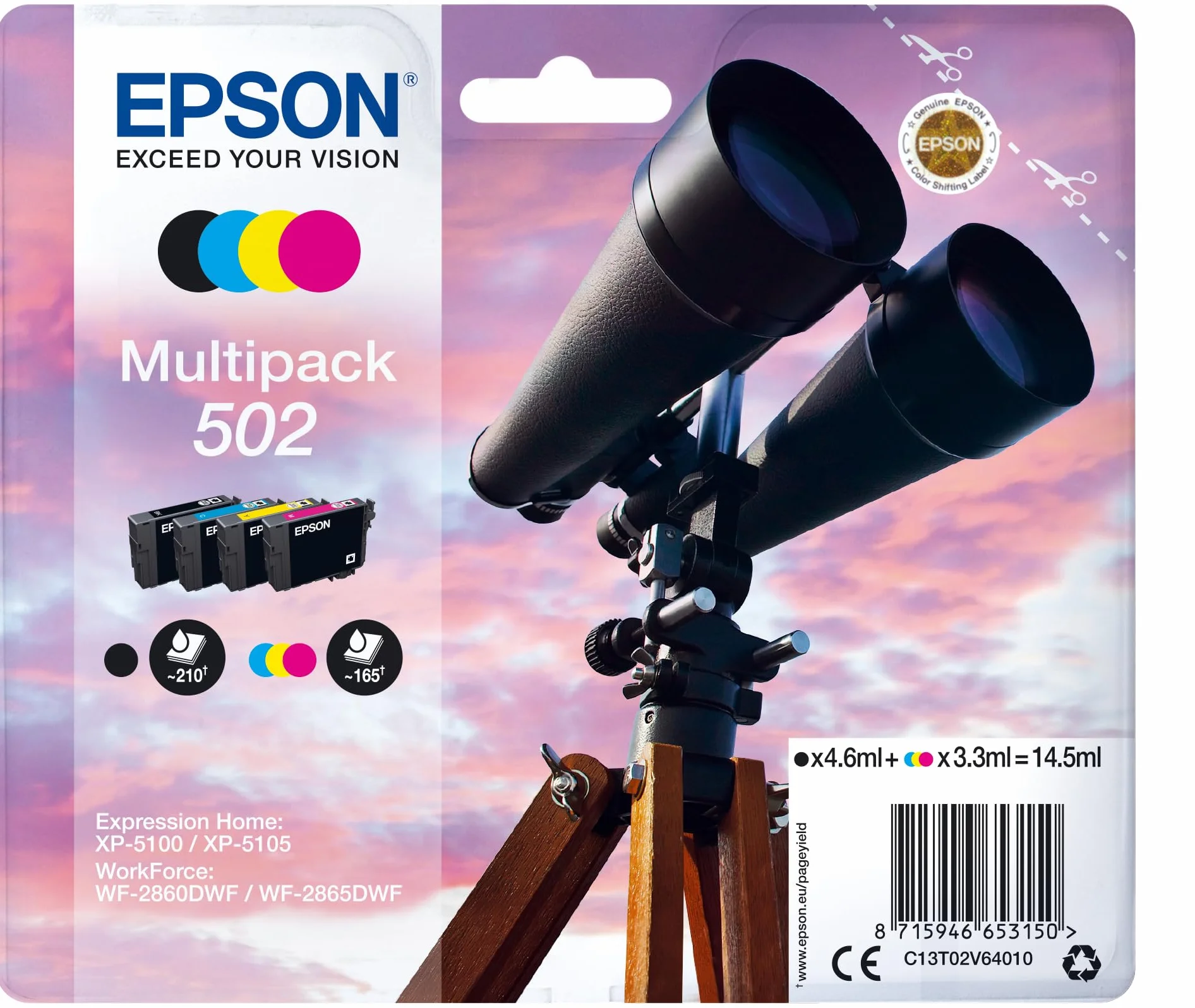 Epson 502 Binoculars Genuine Multipack 4-colours Ink Cartridges