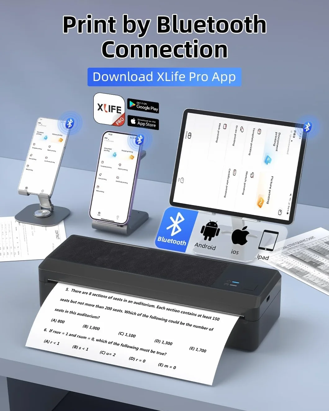 Imprimante Thermique A4 P83 Portable sans Encre Bluetooth Compatible Android iOS