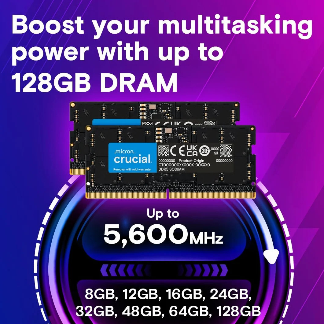 Crucial RAM 32Go Kit (2x16Go) DDR5 5600MHz Mémoire pour Ordinateur Portable CT2K16G56C46S5