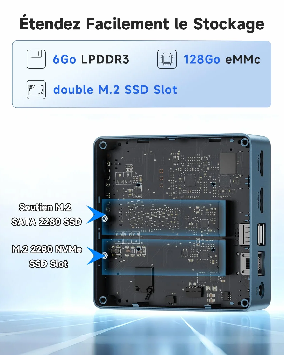 BMAX B1Plus Mini PC Win 11 Intel Celeron J3355 6 Go LPDDR3 RAM 128 Go eMMC SSD Ordinateur Bureau Double écran WiFi 5 BT5.0