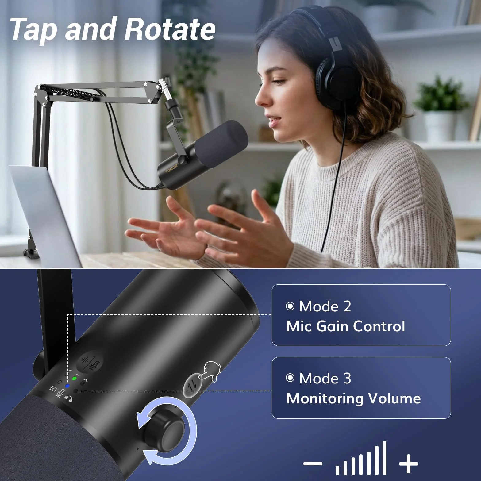 TONOR TD510 AIR H+ Micro Gaming Dynamique USB/XLR Cardioïde avec Bras de Support pour Podcasting, Streaming, Enregistrement Vocal