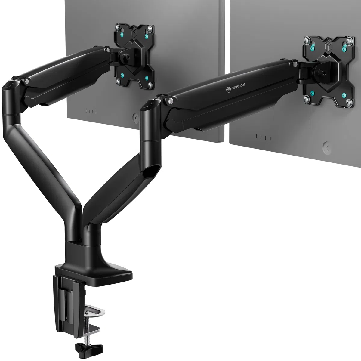 ONKRON Support Écran PC Double Bras Articulé 13-32 Pouces VESA 75x75 100x100 Ressort à Gaz 9 kg Noir G200-B