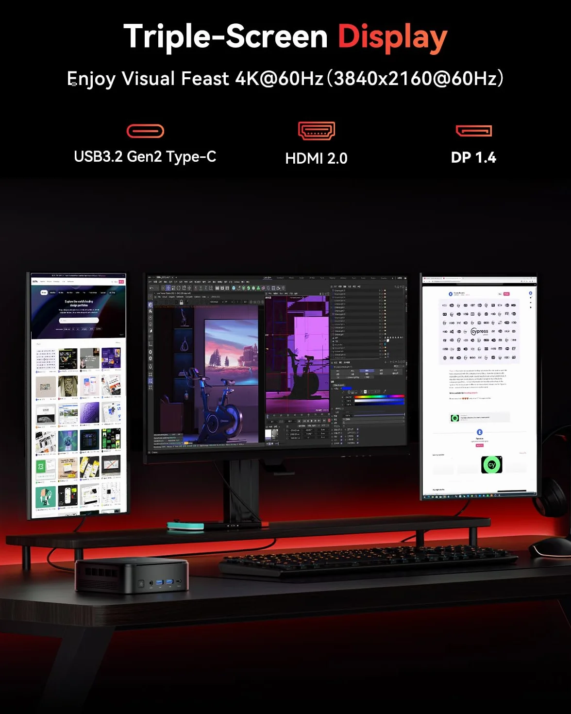 NiPoGi E3B Mini PC AMD Ryzen 5 7430U 16Go RAM 512Go SSD 4K Triple Display WiFi 6 BT 5.2 VESA Supporté