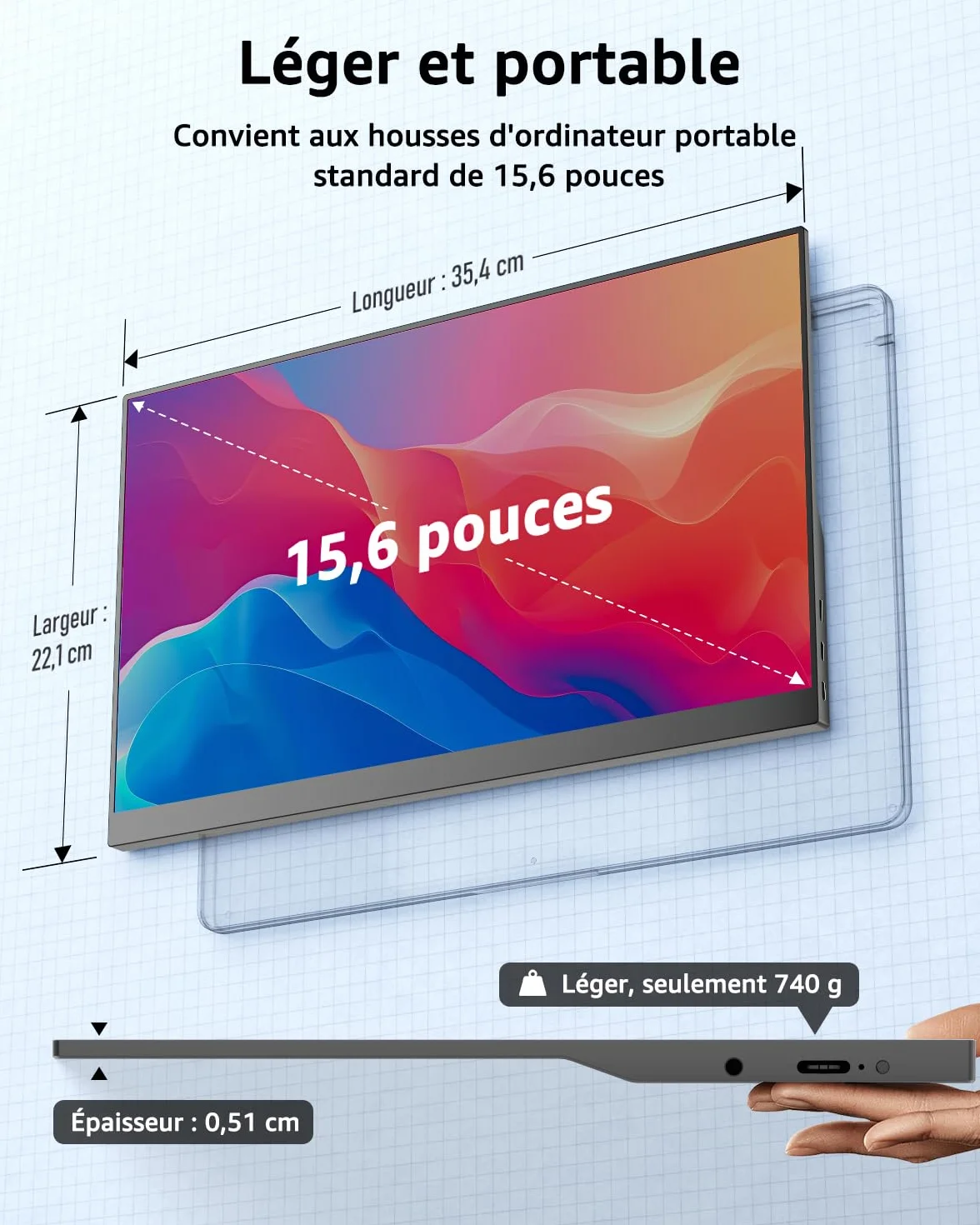 Yodoit Écran Portable 15,6" FHD Moniteur IPS HDMI USB Type C Haut-parleurs Intégrés pour PC MacBook Xbox PS5 Switch