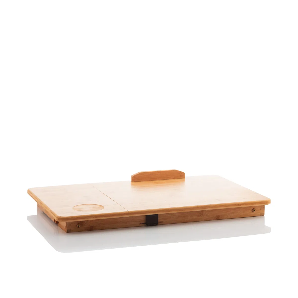 InnovaGoods Table Pliante d'Appoint en Bambou Lapwood avec Tiroir et Repose-Verre, Hauteur Réglable 21-27cm, Beige, 53,5 x 21-27 x 34 cm