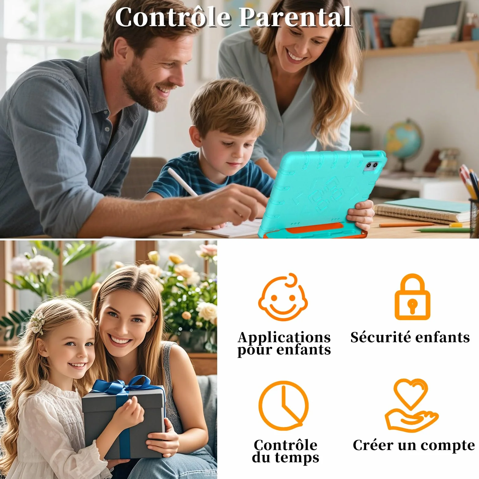 ZIOVO Tablette Enfants 10 Pouces Android 15, 30Go RAM+64Go ROM, 5G WiFi, Octa-Core, 6000 mAh, Vert