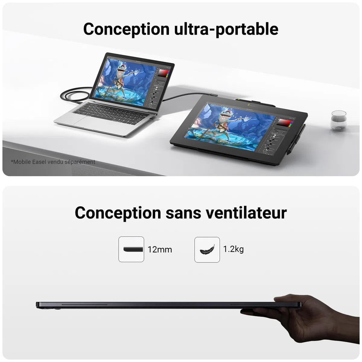 Xencelabs Pen Display 16 Lite Professionnelle 4K OLED Tablette Graphique Portable avec Écran 16 Pouces avec 2 Stylets v2 sans Pile