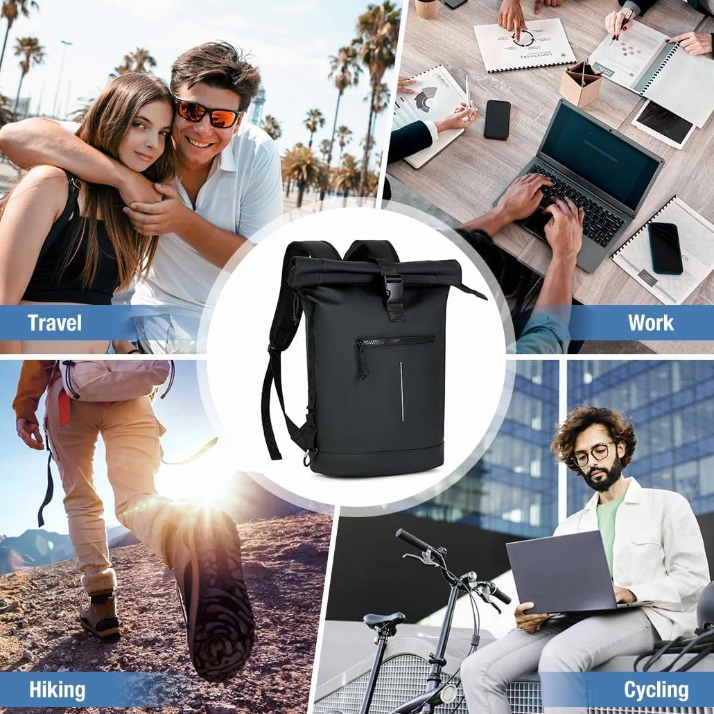 Lekeinchi Sac à Dos Étanche pour Ordinateur Portable 17 Pouces, Grand Sac à Dos Voyage Noir