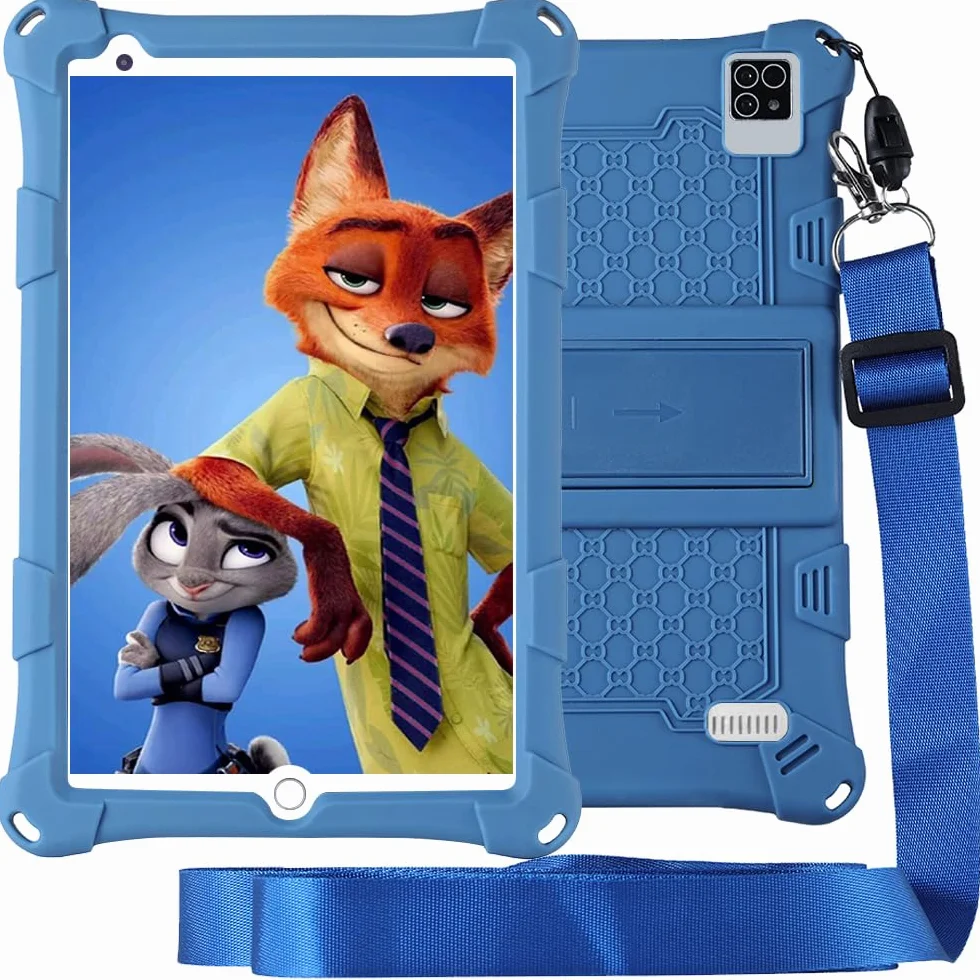 Tablette Enfants 8 Pouces Android 6+10 RAM 128Go ROM Carte TF 256Go certifiée Google Wi-Fi étui Antichoc Bleu