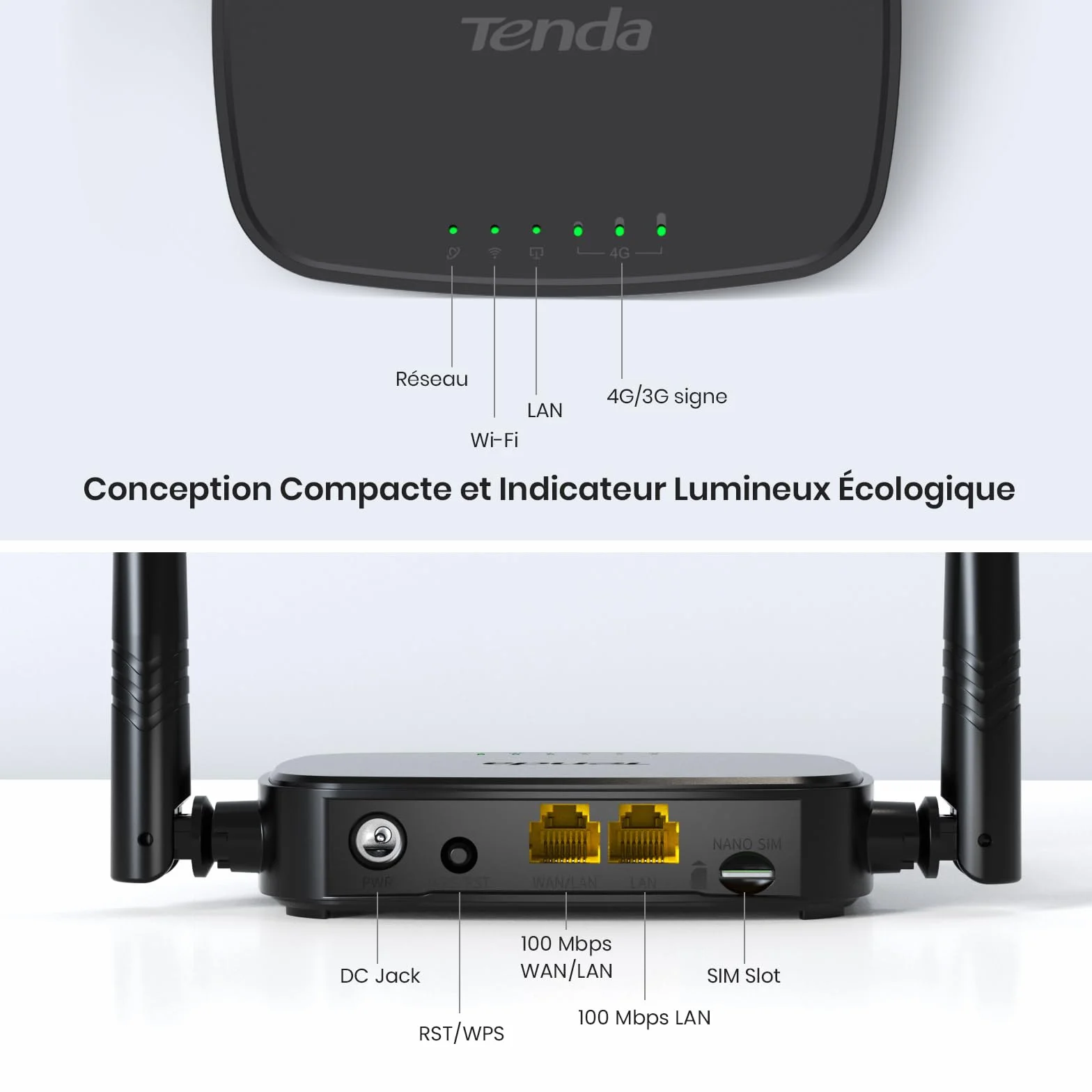 Tenda Box 4G Routeur SIM LTE 150 Mbps 2.4GHz 300 Mbps CAT4 2 Antennes Externe Fast Ethernet LAN/WAN 4G03 Pro