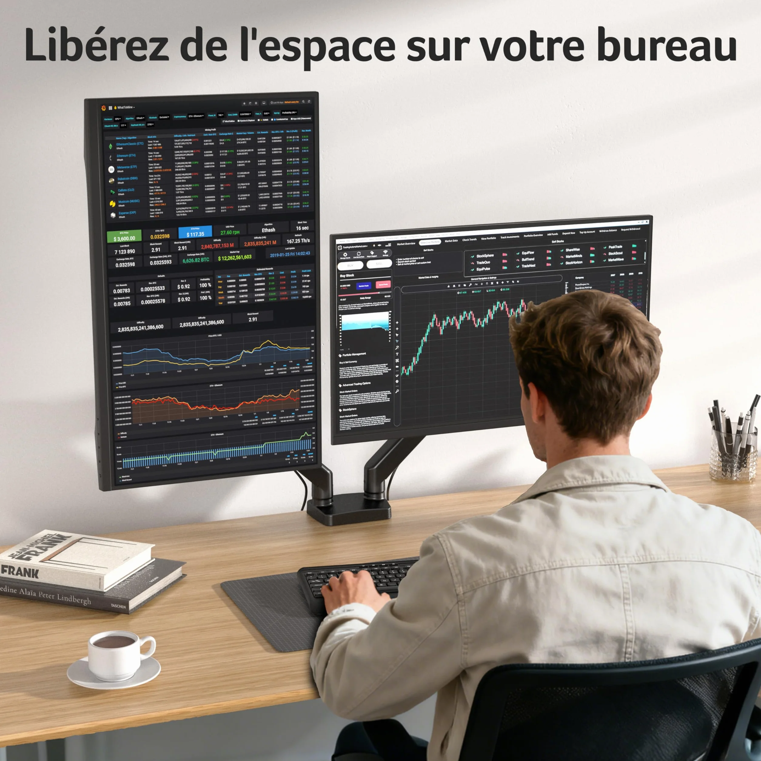 Acer Bras Écran PC Double Ecran 17-32 Pouces VESA 75/100mm Capacité 2-9kg Réglable Hauteur Incline Pivote Tourne Articulé Ressort Gaz