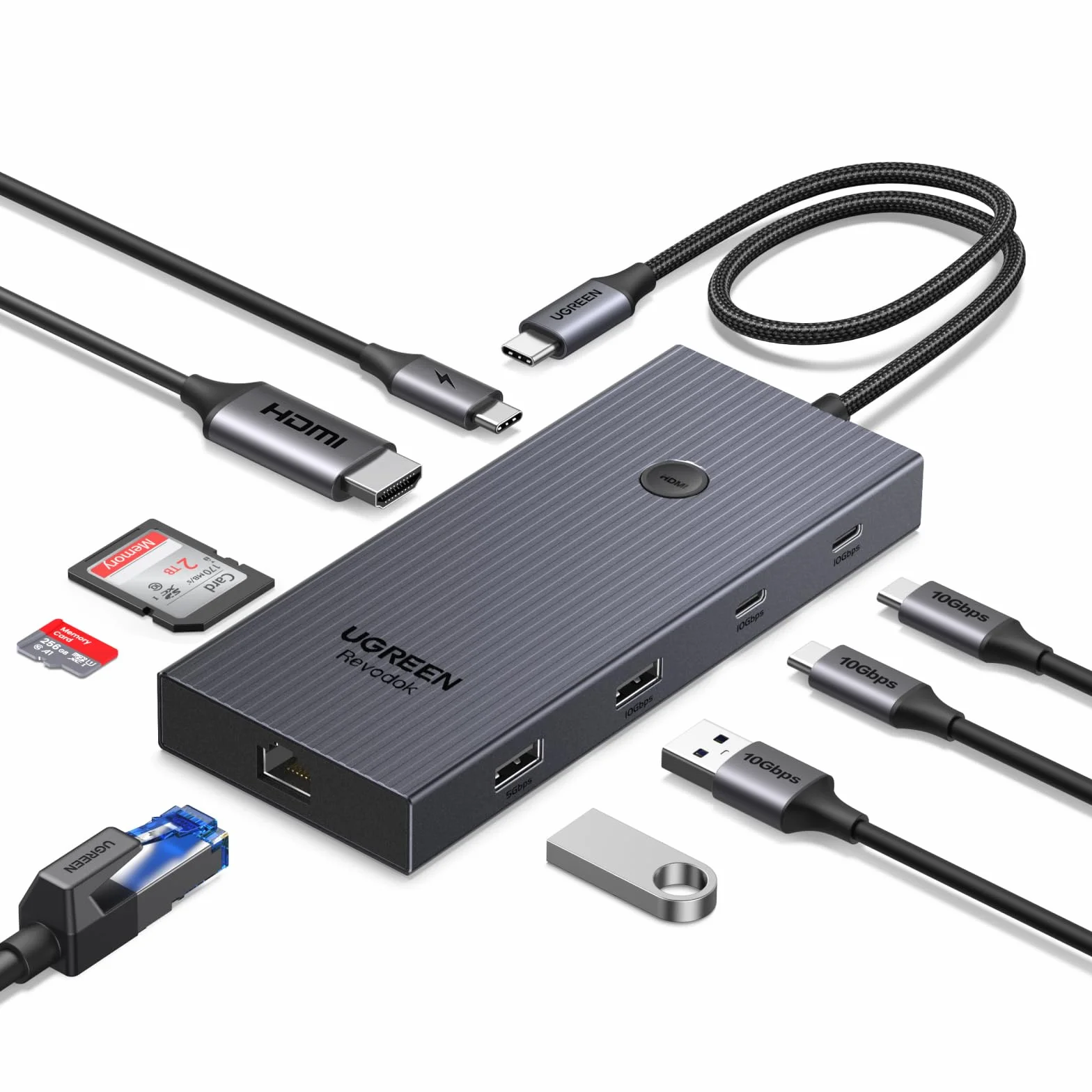 UGREEN Revodok Pro 1091 10Gbps Hub USB C Ethernet Gigabit HDMI 4K 60Hz Lecteur de Carte SD TF PD 100W 9 en 1 Dock USB C Compatible MacBook iPad Air iPhone