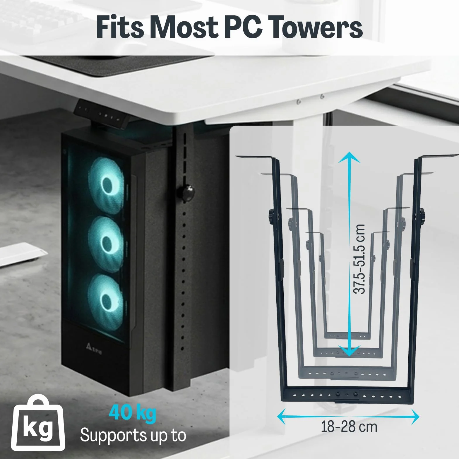 Support PC sous Bureau Réglable 40 kg, Fixation Unité Centrale Verticale Horizontale