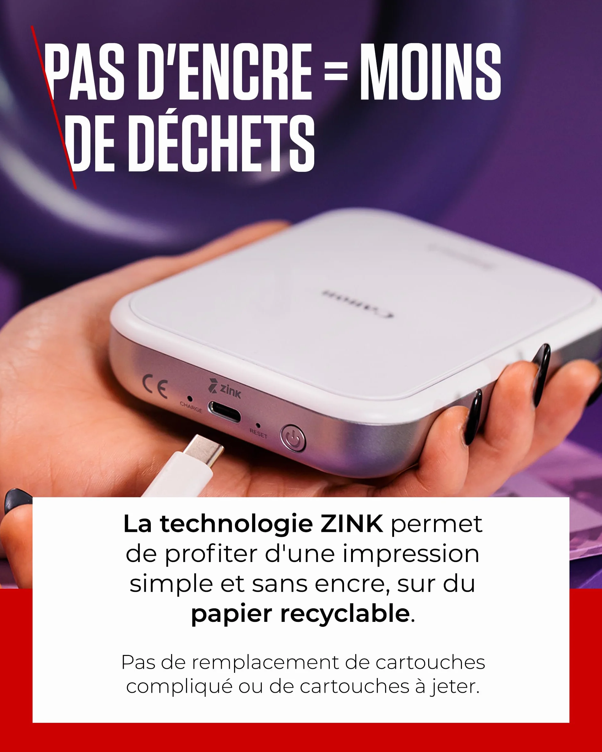 Canon Zoemini 2 Imprimante Photo Portable Bluetooth 5.0 Type-C Charge Rapide Blanche