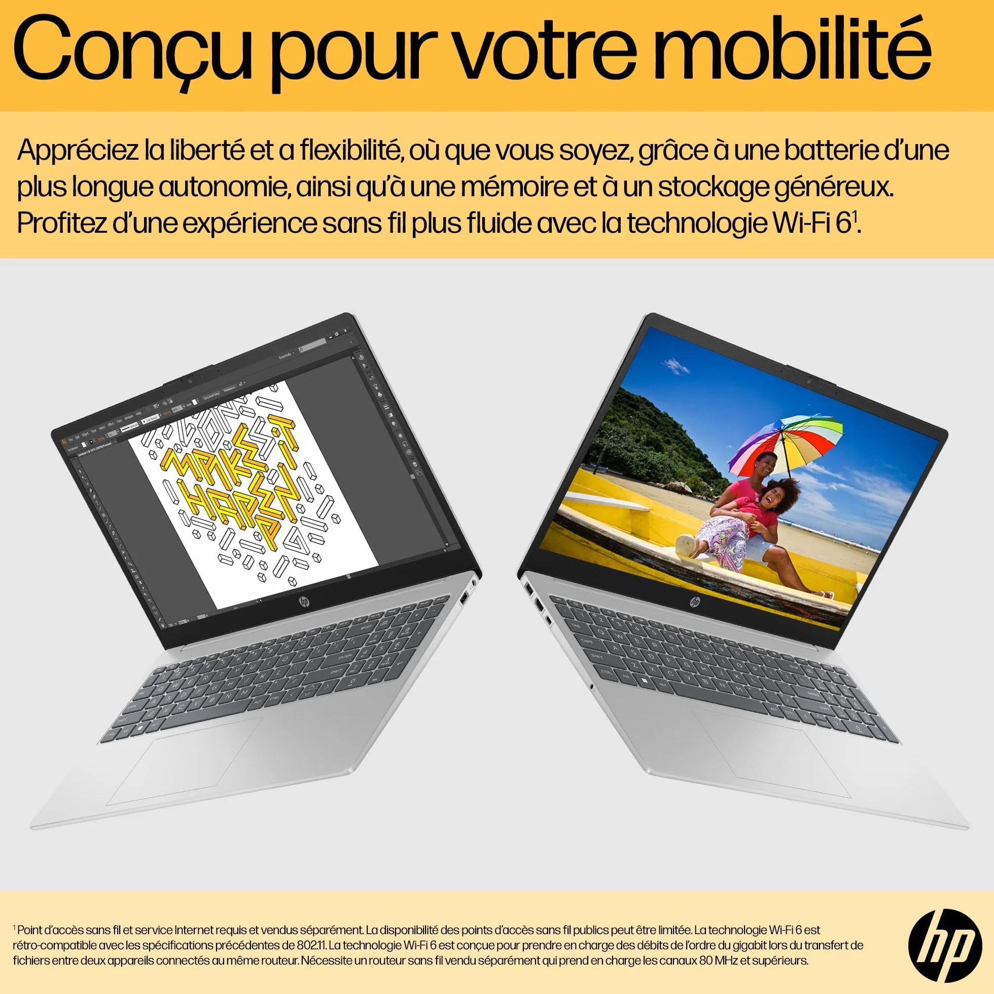 HP 15-fc0005sf Ordinateur Portable 15,6" FHD AMD Ryzen 5 7520U RAM 8 Go SSD 512 Go AMD Radeon Graphics Windows 11 Argent Clavier AZERTY