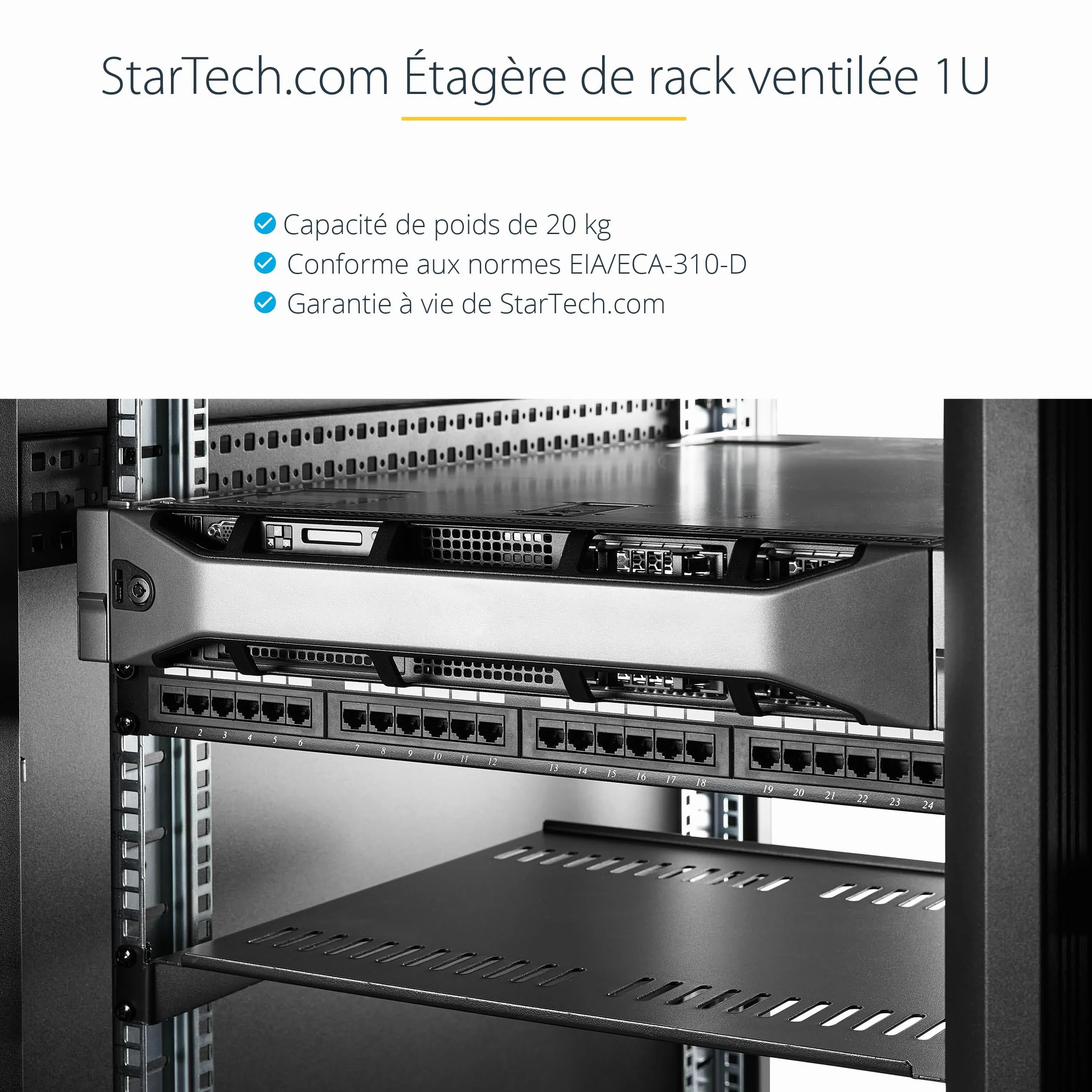 StarTech.com Étagère Rack Serveur 1U Plateau Cantilever Universel Ventilé 19" 20kg 25cm