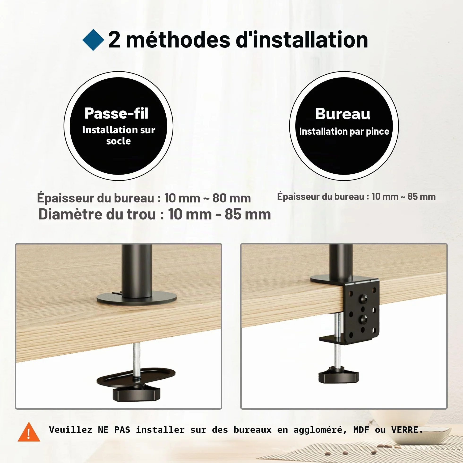 BONTEC Support Ecran PC Moniteur avec Plateau pour Ecran LCD 13-27 Pouces et Ordinateur Portable 17", Ergonomique Pivotant Rotation