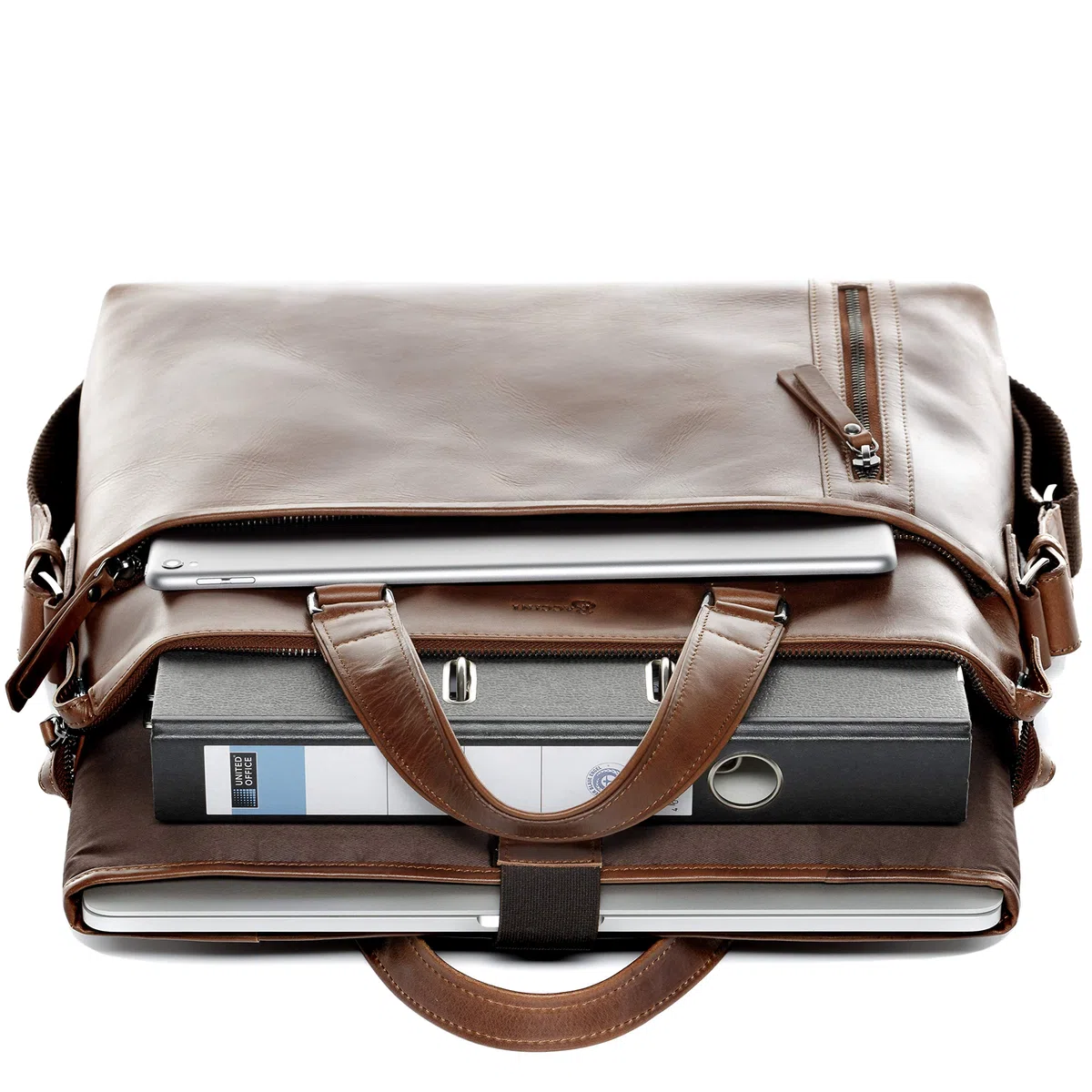 BACCINI Sac bandoulière Ordinateur Leandro | Compartiment 15" Laptop Cuir véritable | Sacoche Porte-Document en bandoulière Grand Homme Marron | Sac Messager école Etudiante Travail Fait à la Main