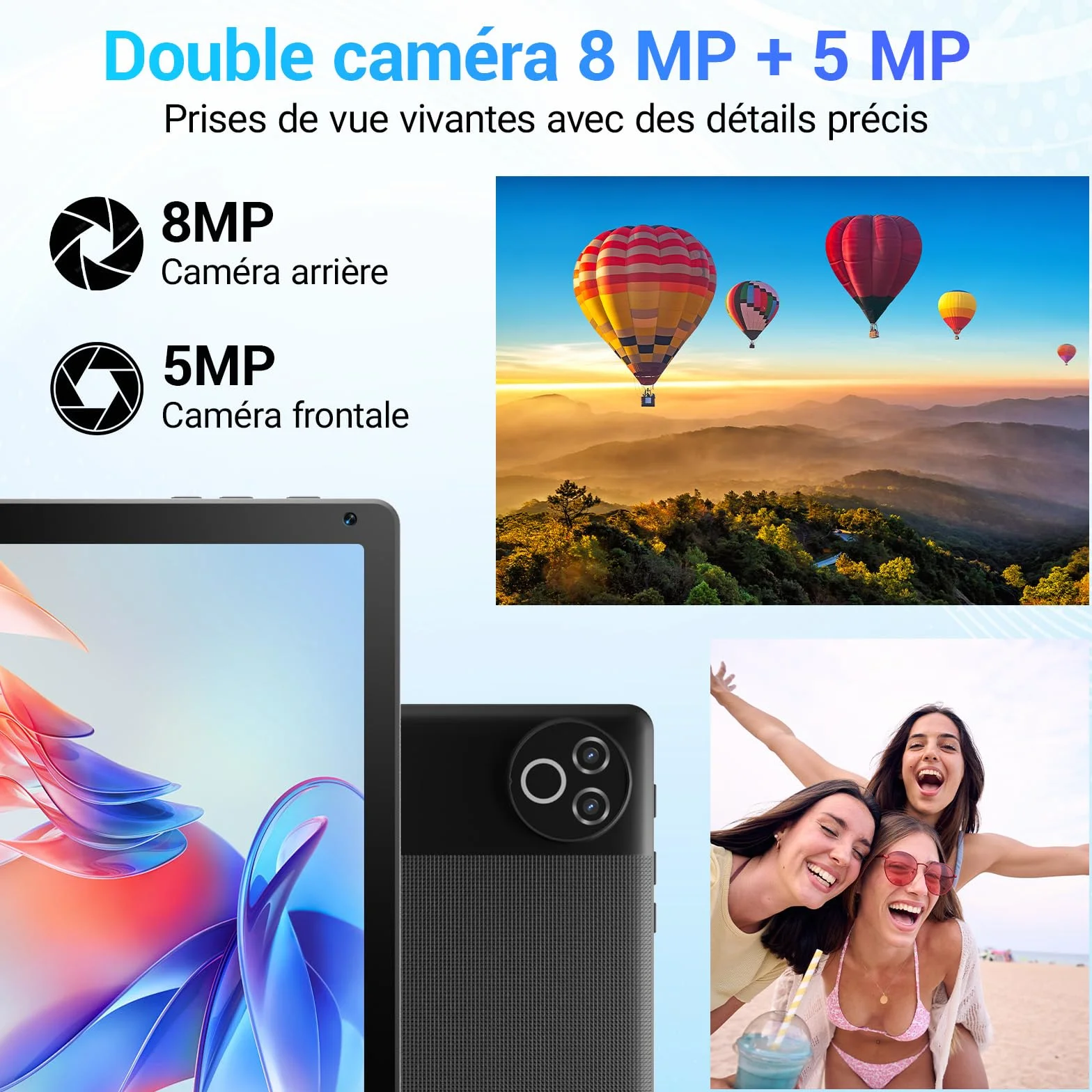 Tablette 10 Pouces Android 15 2026, 16 Go RAM, Écran HD IPS 1280x800, WiFi 6, Bluetooth 5.4, Batterie 5000mAh, Noir