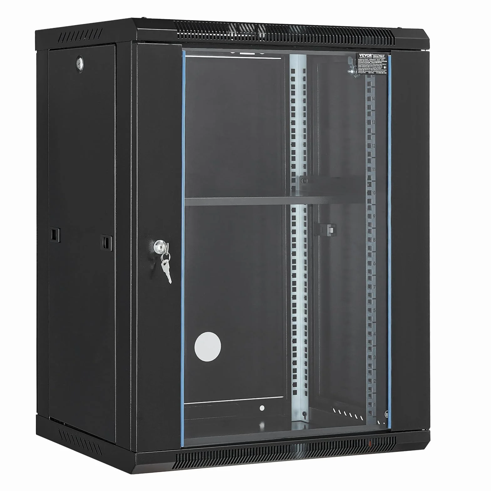 VEVOR Armoire de Serveur Mural 15U, Boîtier Rack Réseau avec Roulettes, Charge 226,8 kg, Porte Verre Trempé Verrouillable, Acier Q235