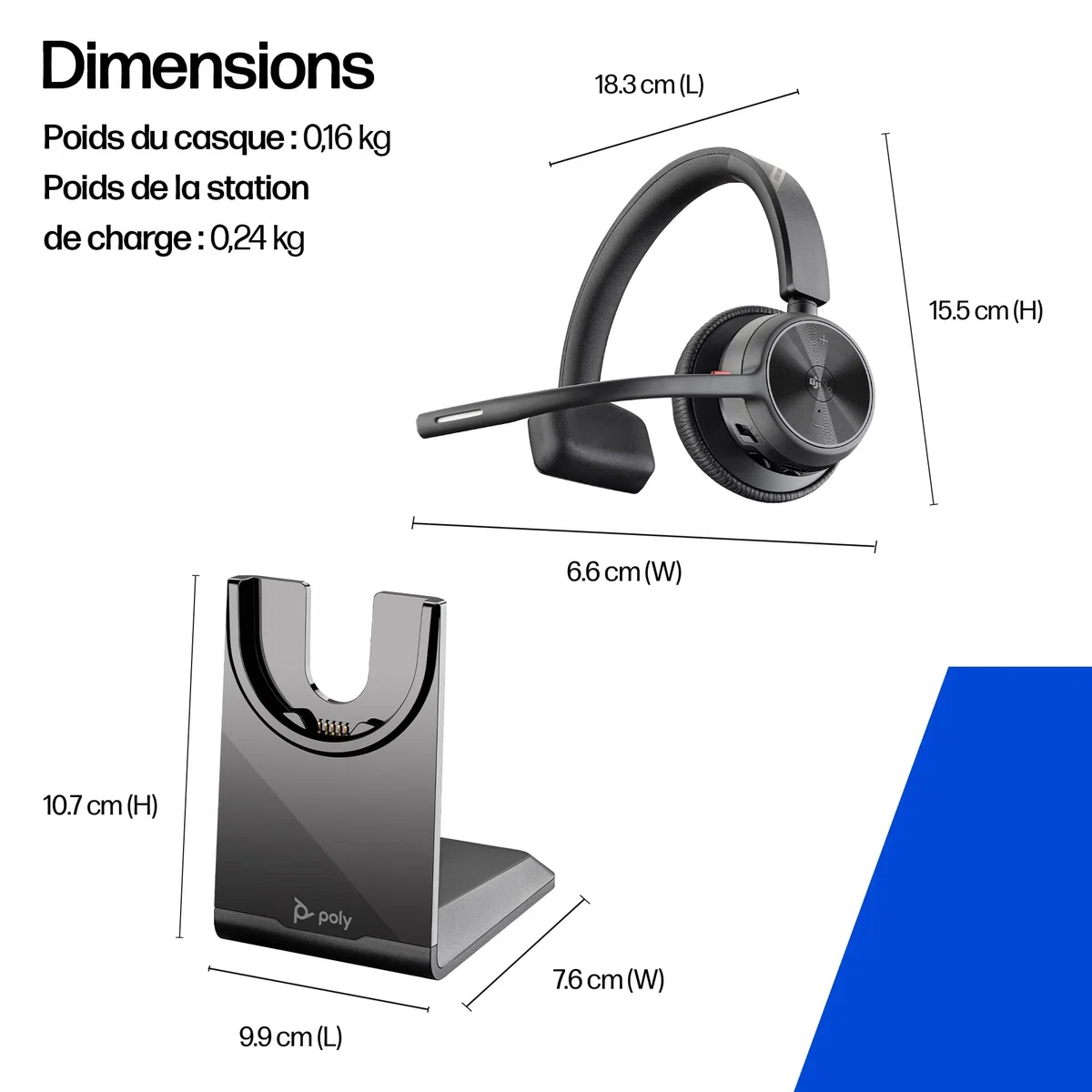 Micro-casque sans fil Poly Voyager 4310 UC et socle de chargement - Micro-casque Bluetooth monaural avec perche de microphone antibruit - Connexion à un PC/Mac/Téléphone portable - Teams (certifié)