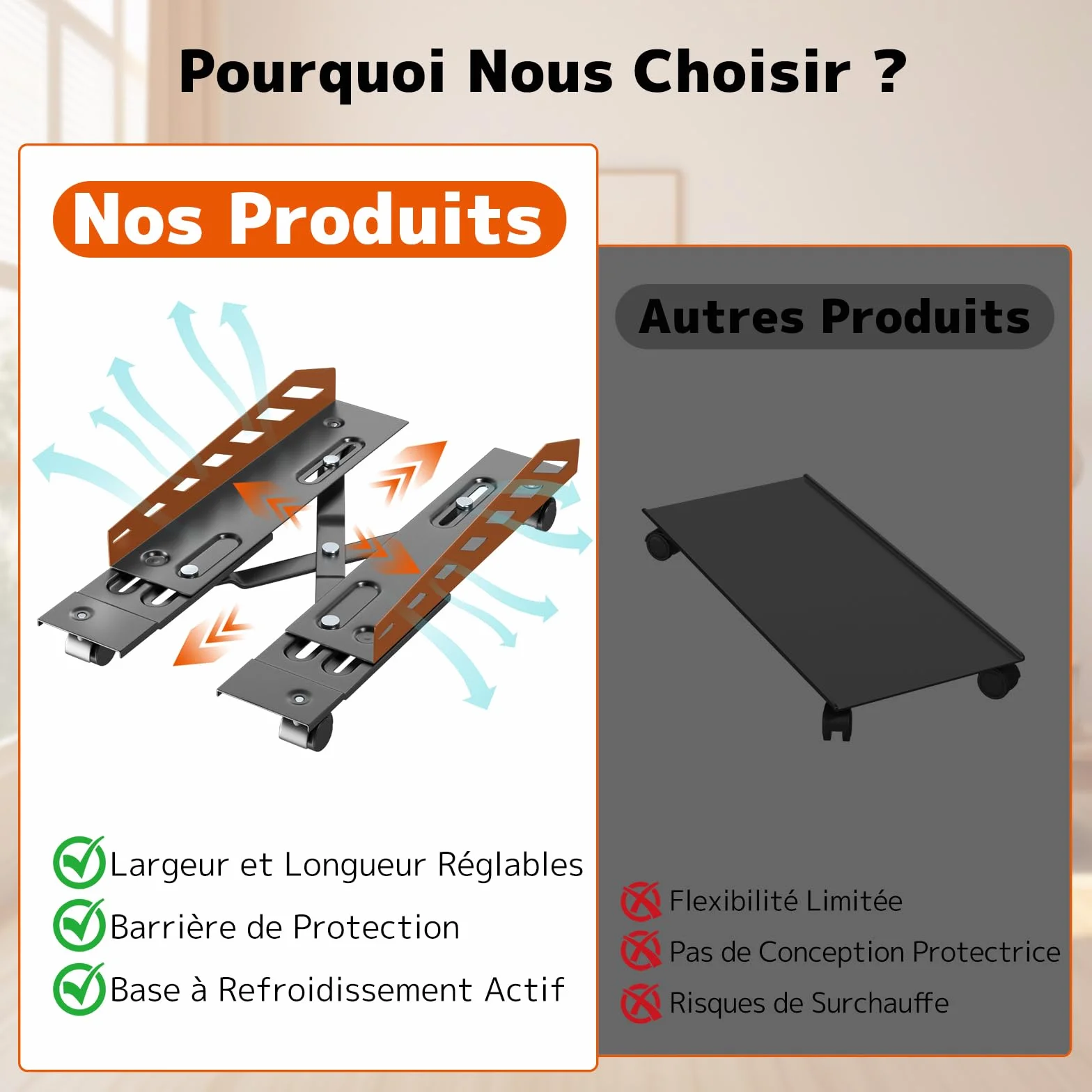 PUTORSEN Support Tour PC Mobile, Chariot avec Roues Verrouillables, Antidérapantes, Taille Réglable, Compatible avec La Plupart des Tours (Noir)