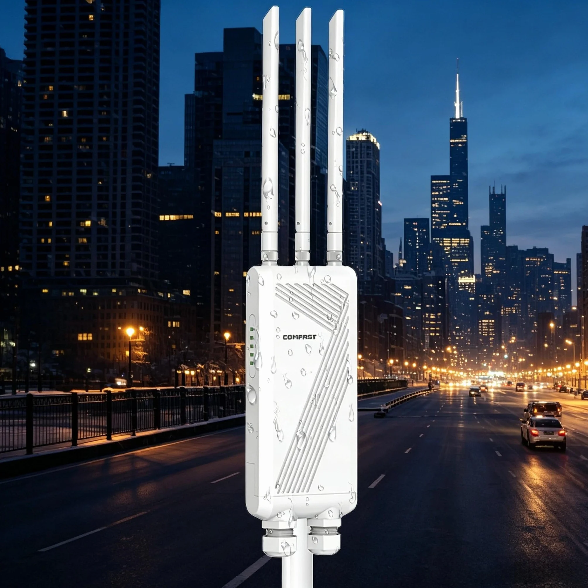 COMFAST Répéteur WiFi 7 Extérieur BE3600 Mbps, Point d'accès Double Bande 2.4G/5GHz, 3 Antenne, 3 Port Gigabit, 48V PoE/12V DC, IP66, MU-MIMO