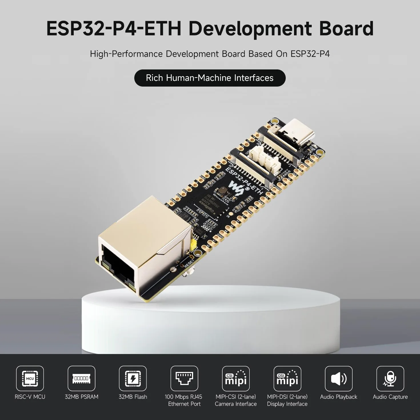 Waveshare ESP32-P4-ETH Development Board with PoE Module, Camera and Speaker