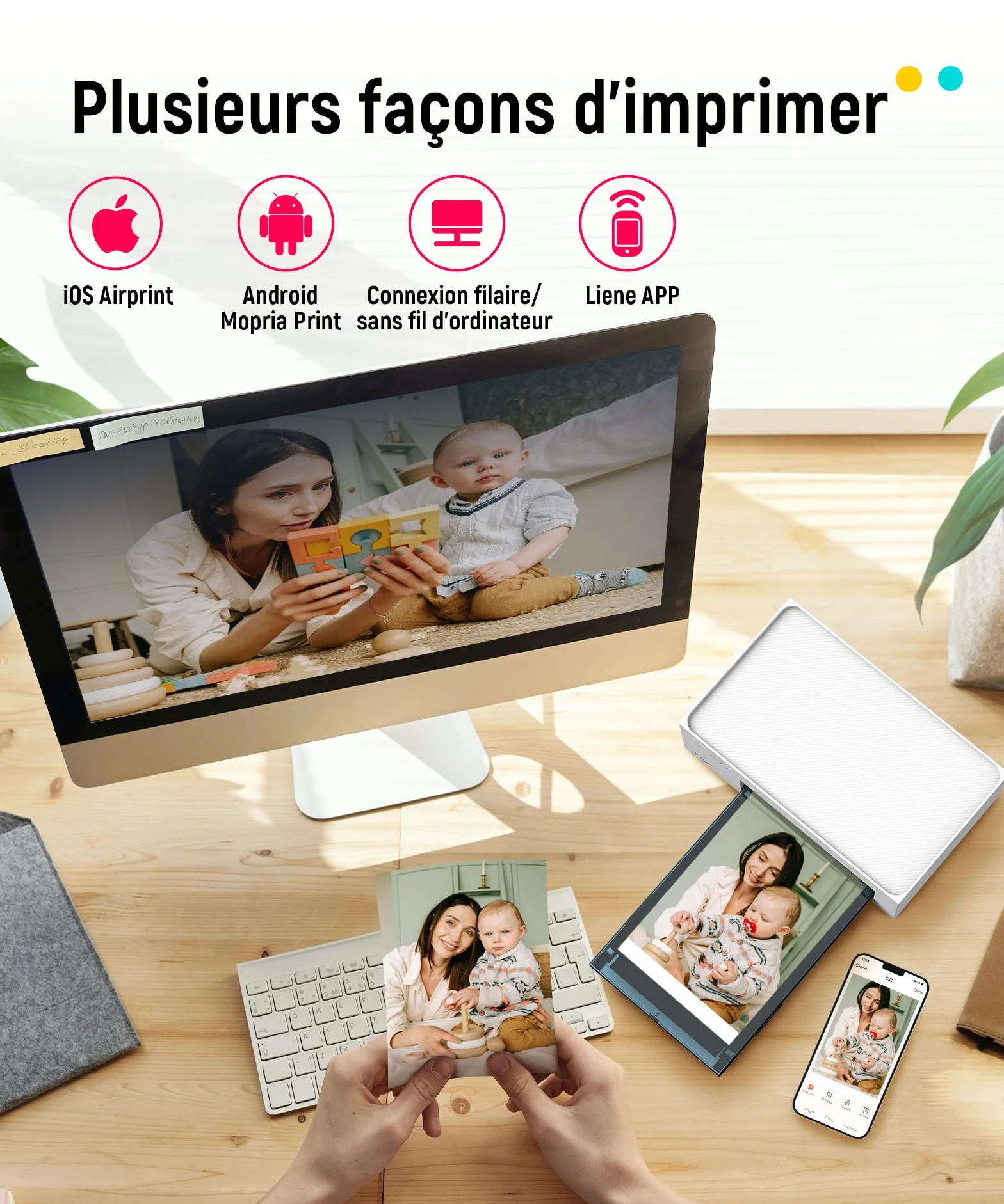 Liene Amber M100 Imprimante Photo 10x15cm 100 Feuilles iOS Android PC 300DPI Sublimation Thermique