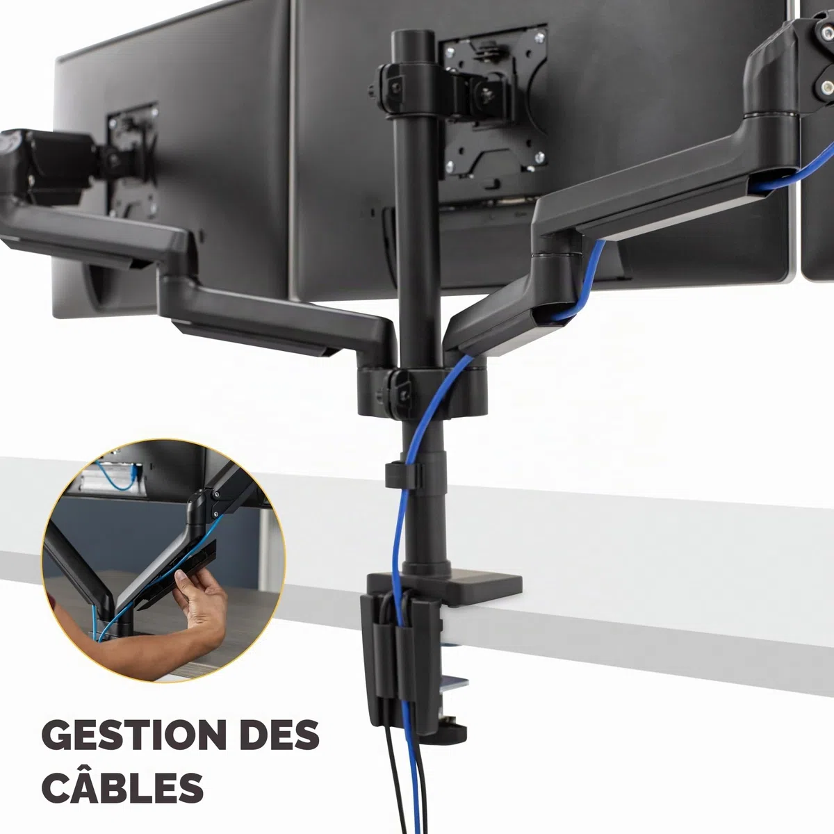 Fellowes Bras Porte Écrans Platinum Triple pour 3 Moniteurs Jusqu'à 27", Portrait Ou Paysage, Norme VESA, 2 Ports USB