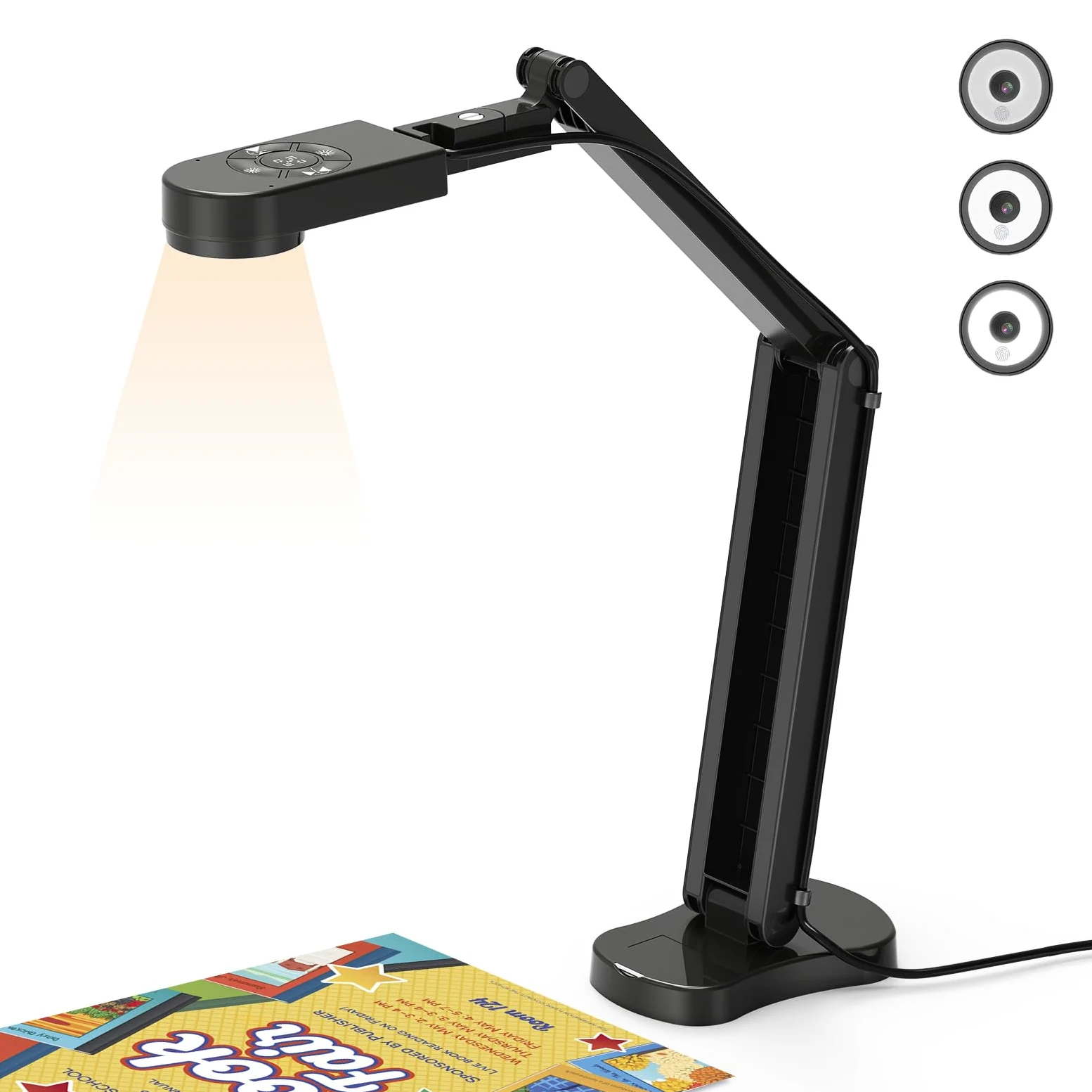 8MP Visualiseur 4K Webcam USB Caméra Documents A3 Lumières LED Inversion d'image Plier Deux Microphones Noir