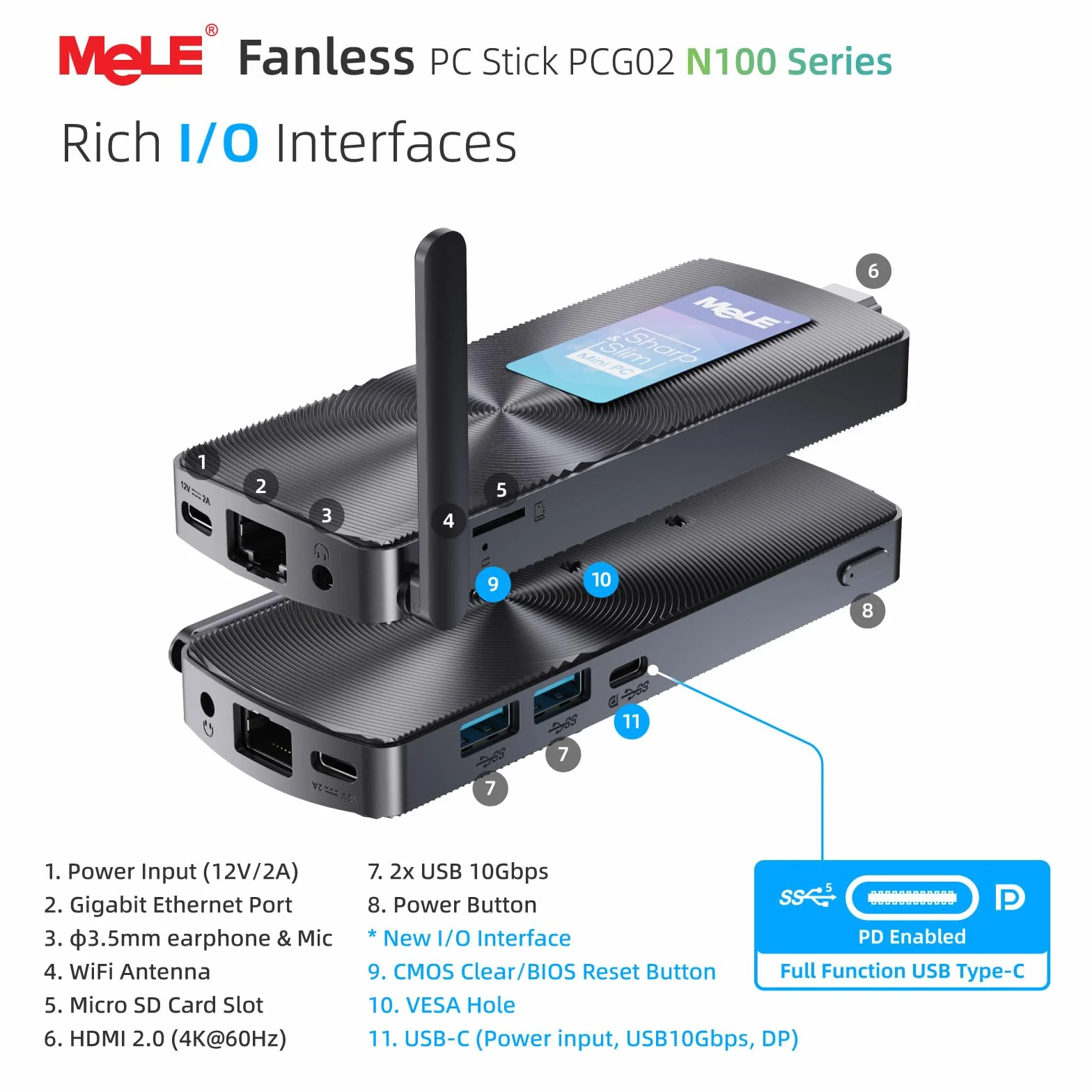 MeLE PCG02 PC Stick Fanless N100 8GB 128GB Sans OS Linux Ubuntu