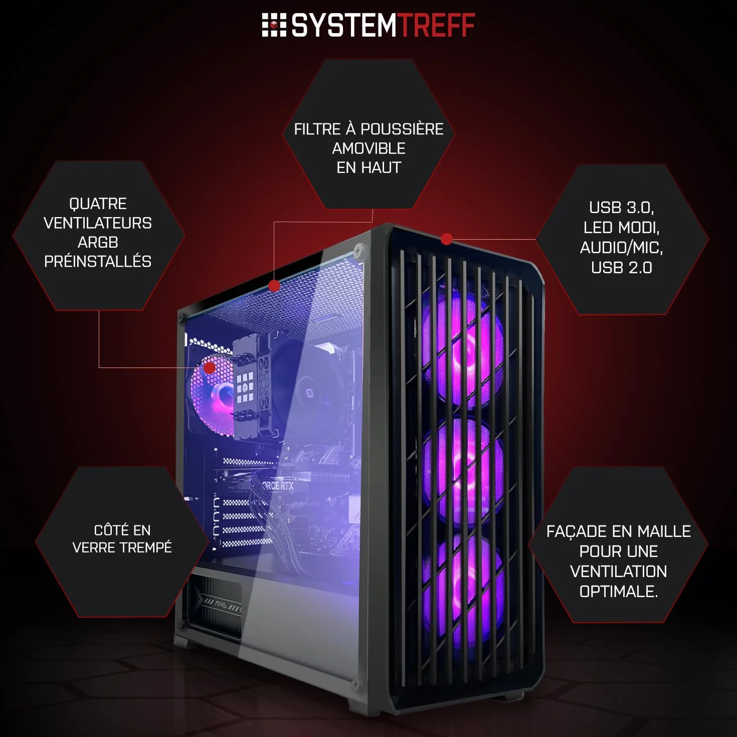 PC Gamer AMD Ryzen 7 5700X 8x4.6GHz Nvidia RTX 5060 8Go 1To M.2 NVMe 32Go DDR4 RAM Windows 11 Ordinateur de Bureau WLAN