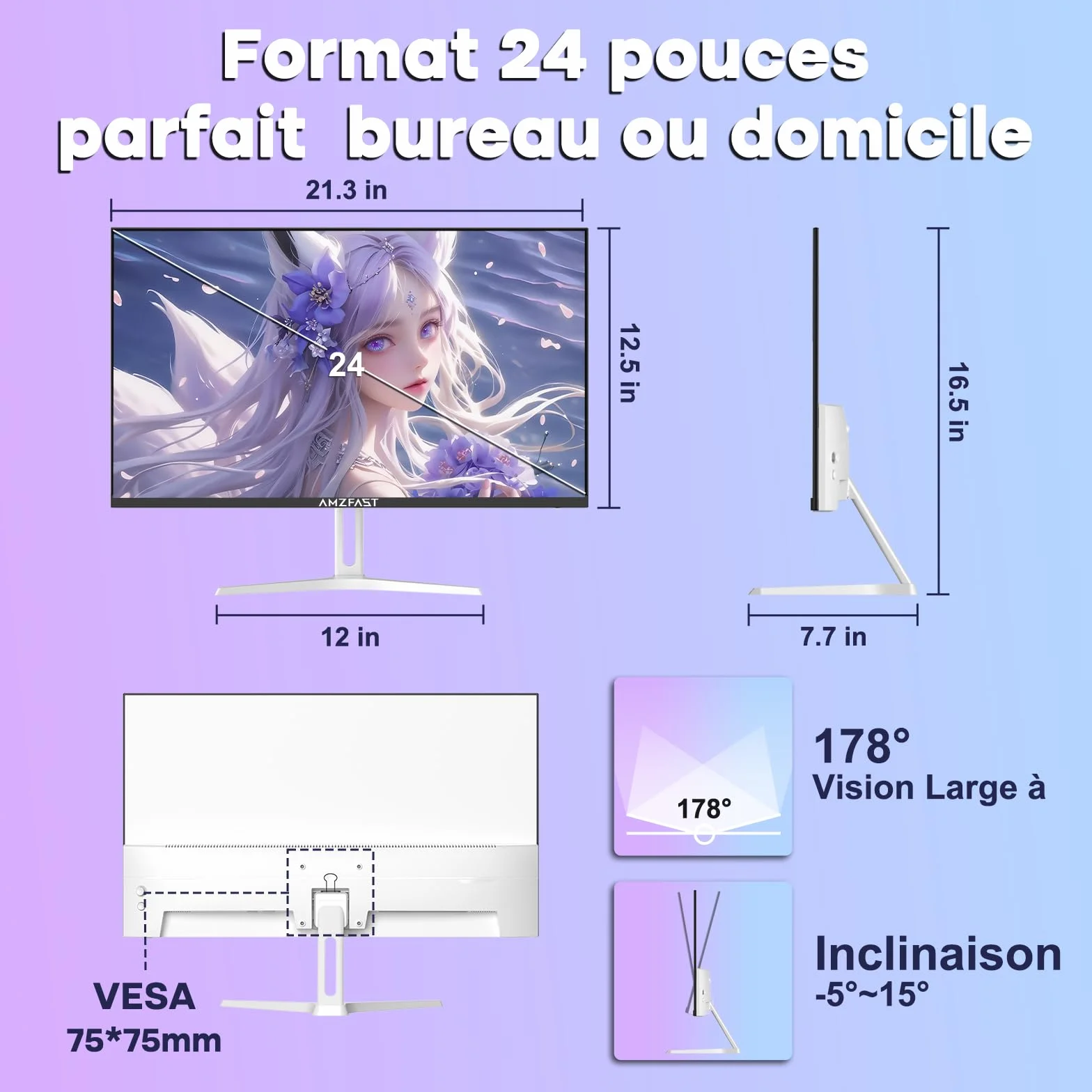Ecran PC Gamer 24 Pouces 200Hz FHD Fast IPS 1ms MPRT HDR Adaptive Sync VESA 75x75 HDMI 2.0 DP 1.4 Blanc AMZG24X1W