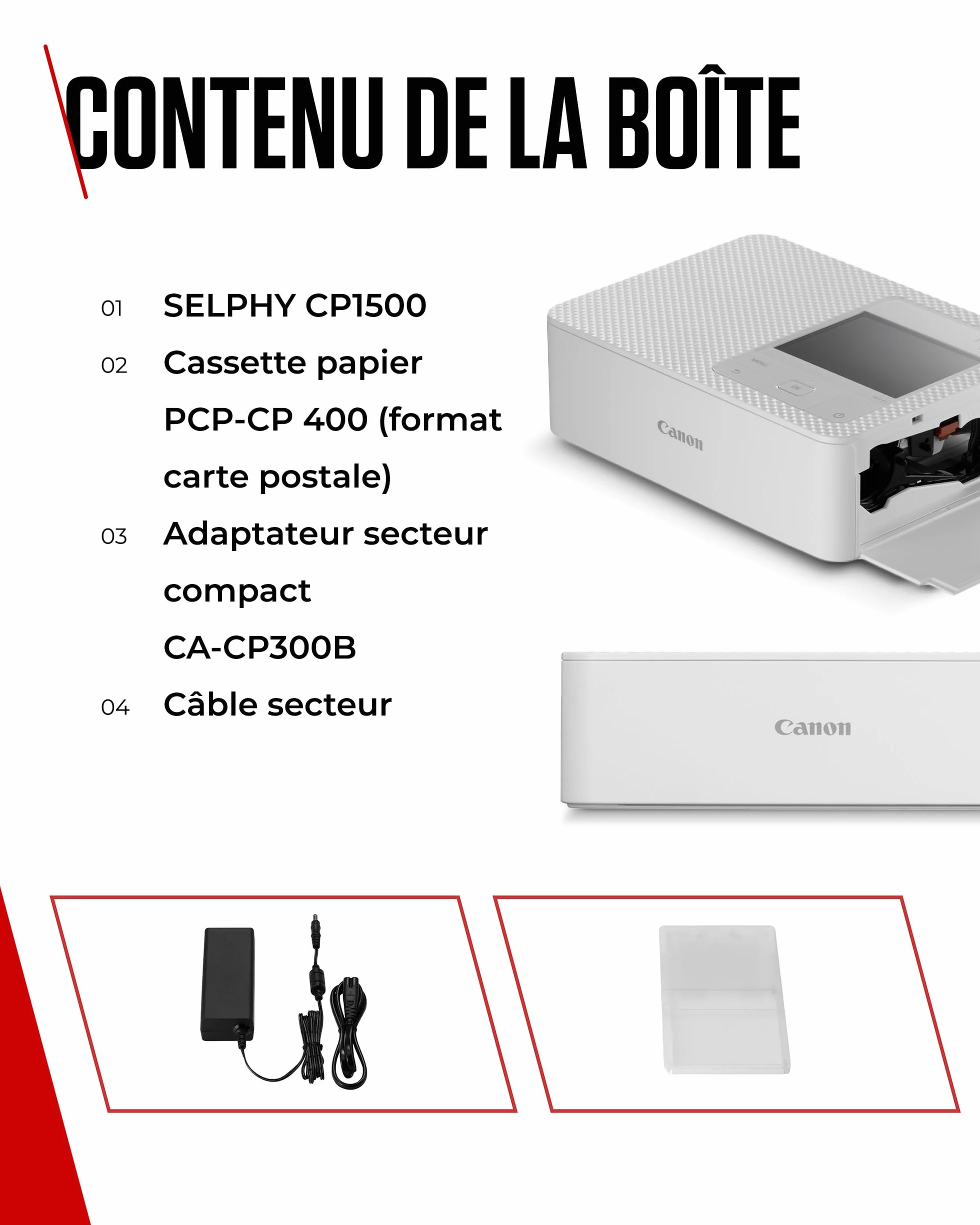 Canon SELPHY CP1500 Imprimante Photo Portable sans Fil USB-C Carte SD Blanc