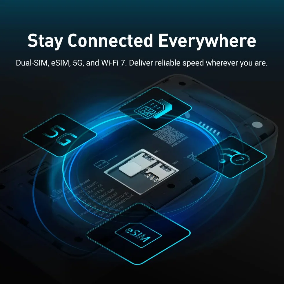 MUDI 7 (GL-E5800) 5G NR Tri-Band Wi-Fi 7 Travel Router