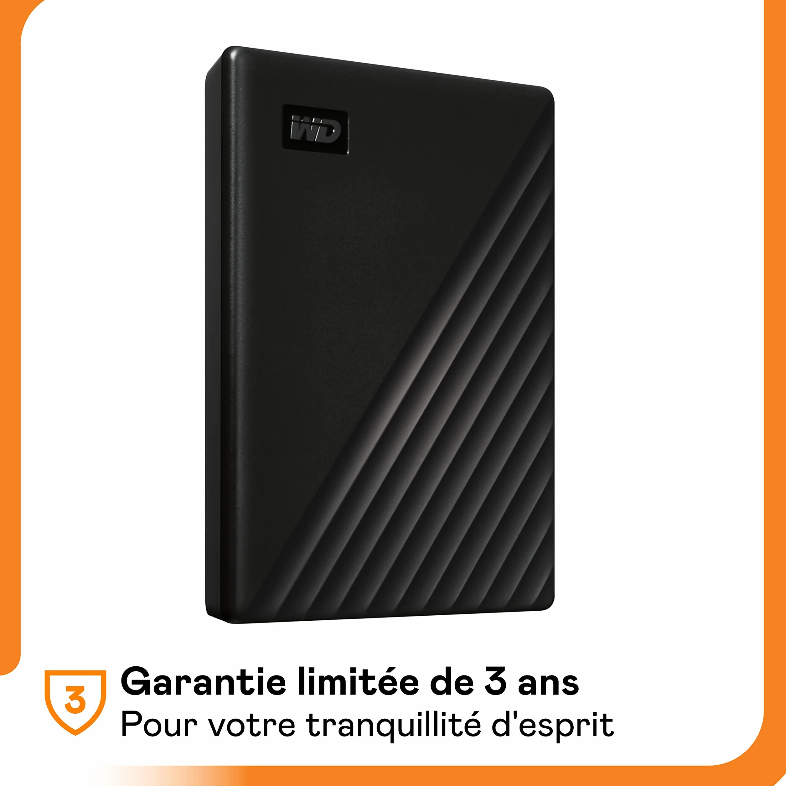 WD 5To My Passport Disque Dur Externe Portable, Sauvegarde et Protection par Mot de Passe, Noir