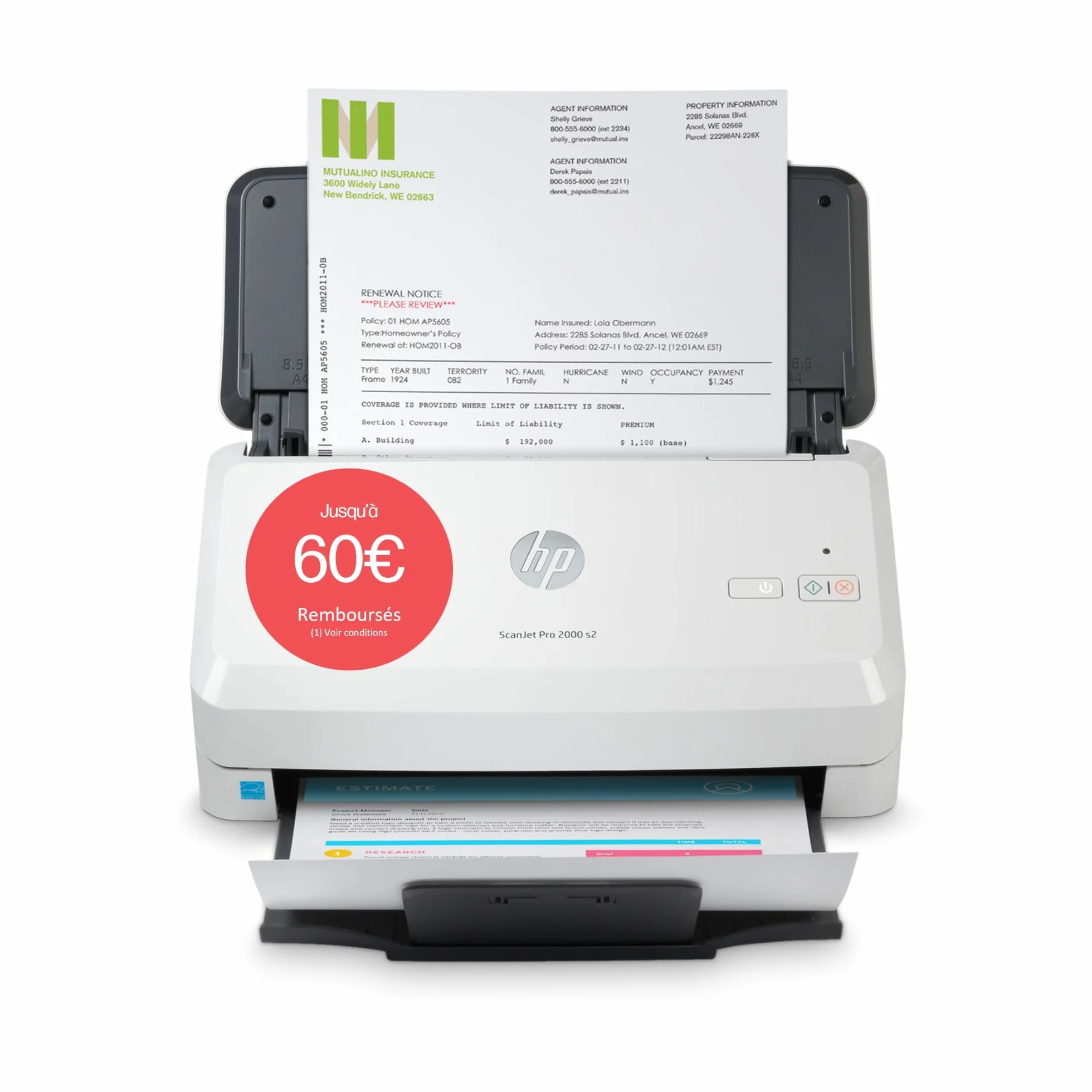 HP ScanJet Pro 2000 s2 Scanner Recto Verso Ultra-Plat 35ppm 70ipm ADF 50 Pages Gris