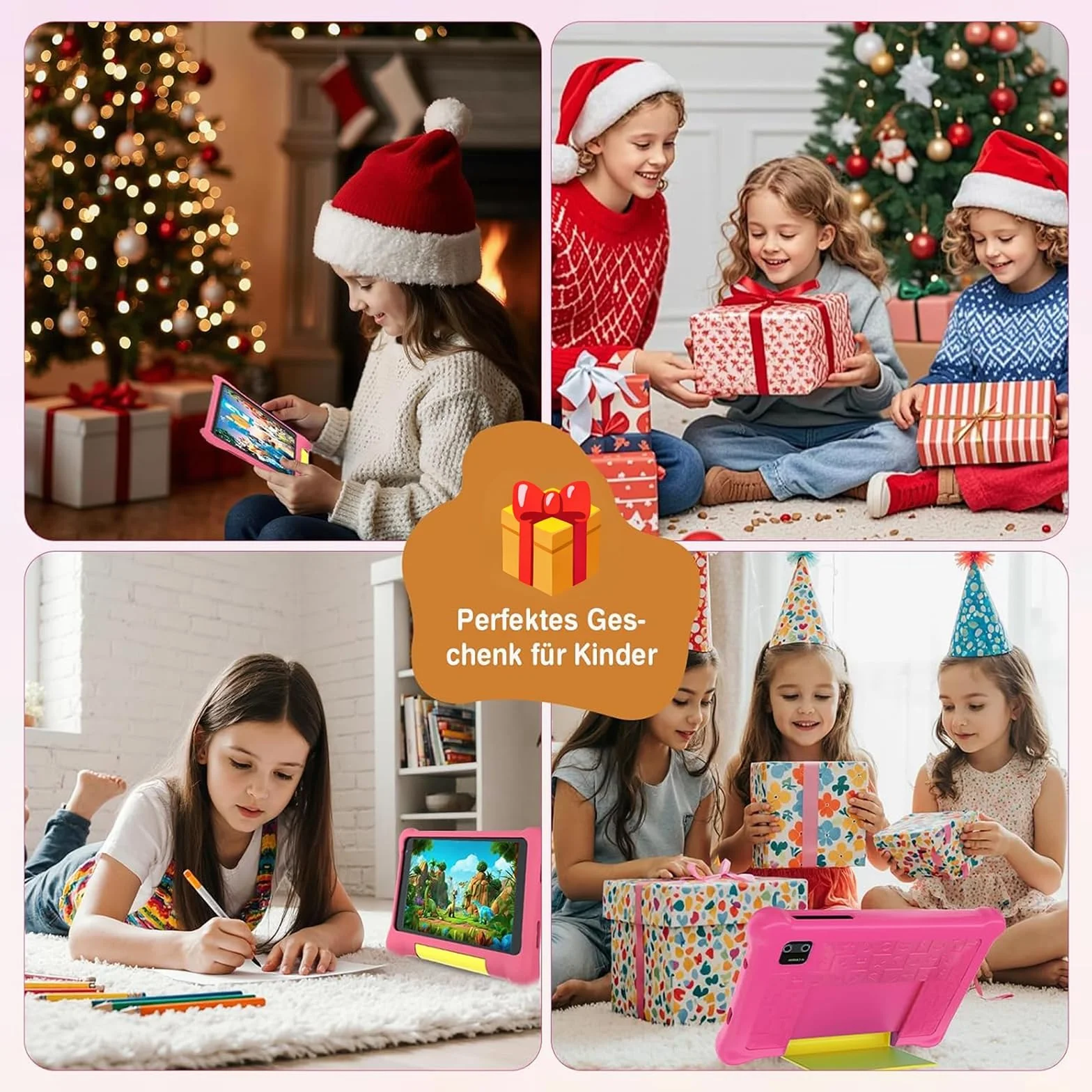 Tablette Enfants 7 Pouces Android 5GB RAM 32GB ROM Contrôle Parental IPS HD Bluetooth WiFi Quad Core Double Caméra avec Étui (Rose)