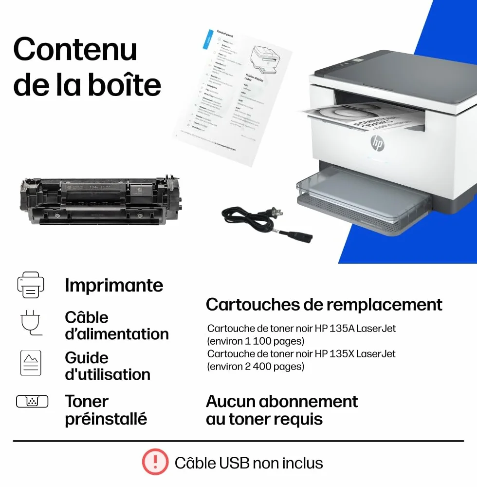 HP LaserJet M234dw Imprimante Multifonction A4 Recto/Verso Noir et Blanc 29 ppm USB Wi-Fi Ethernet