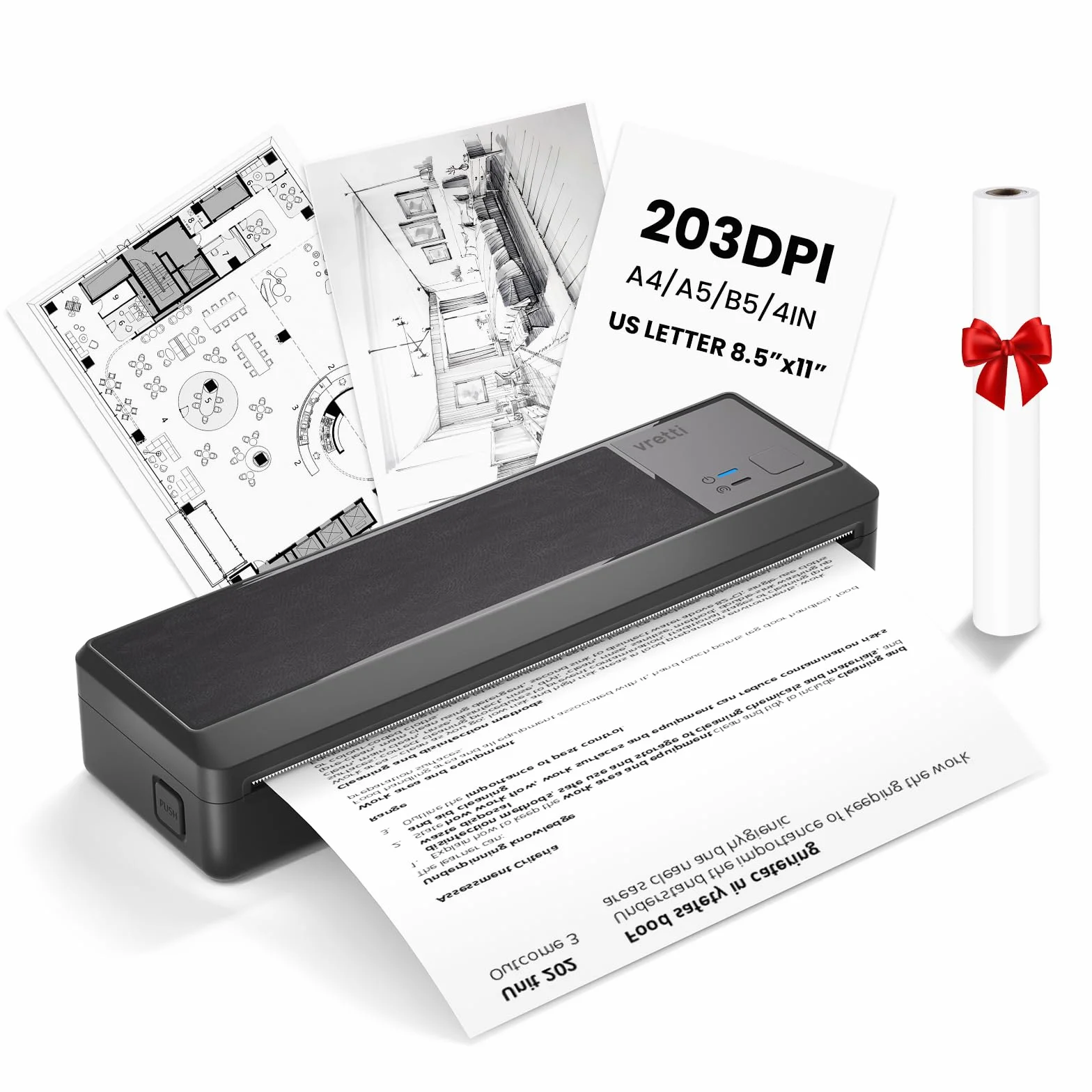 vretti Imprimante Thermique A4 P83 Portable Compatible Android iOS