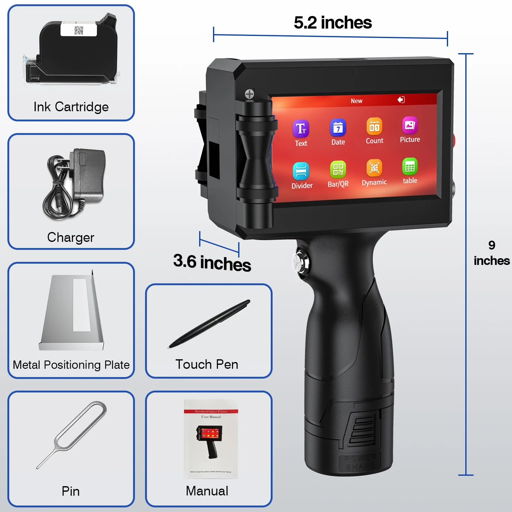 Imprimante à Jet d'encre Portable TIJ2510 avec Cartouche à Séchage Rapide pour Texte Logo Date Code QR Barcode